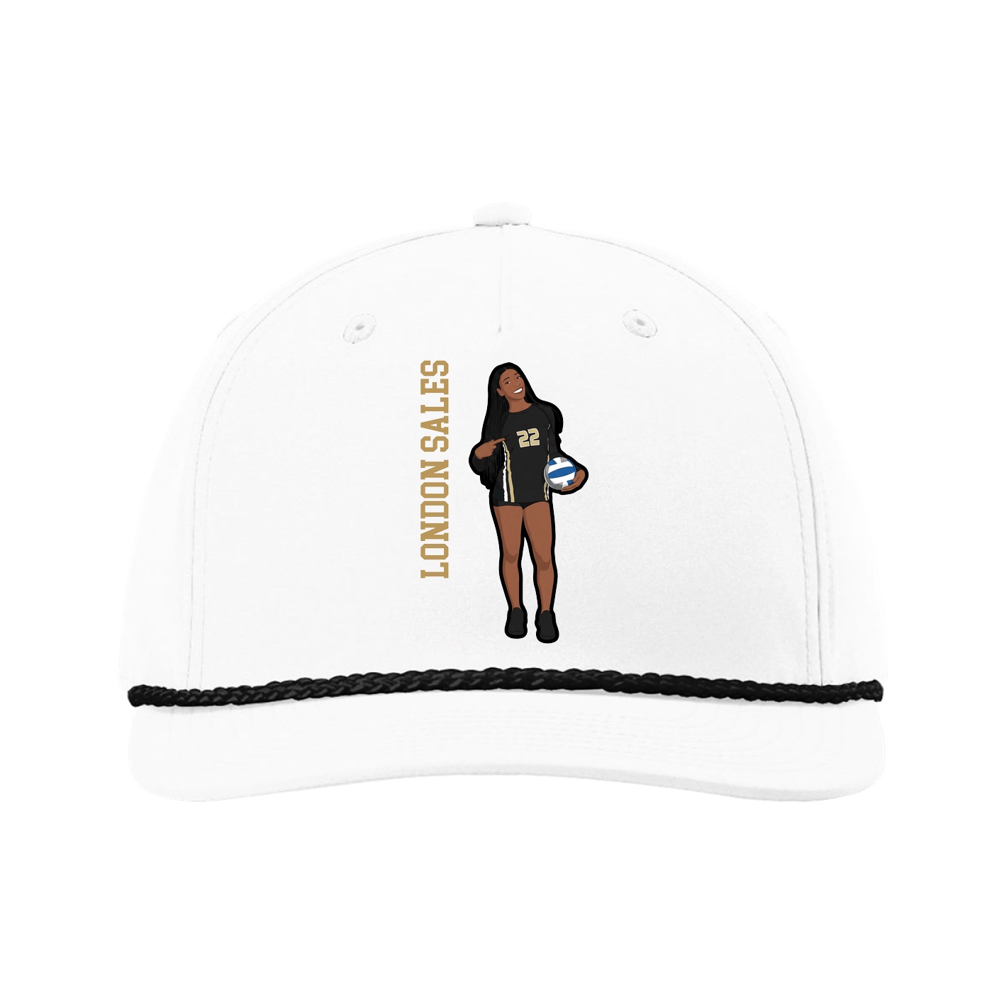 Five-Panel Classic Rope Cap — Name Vertical in White