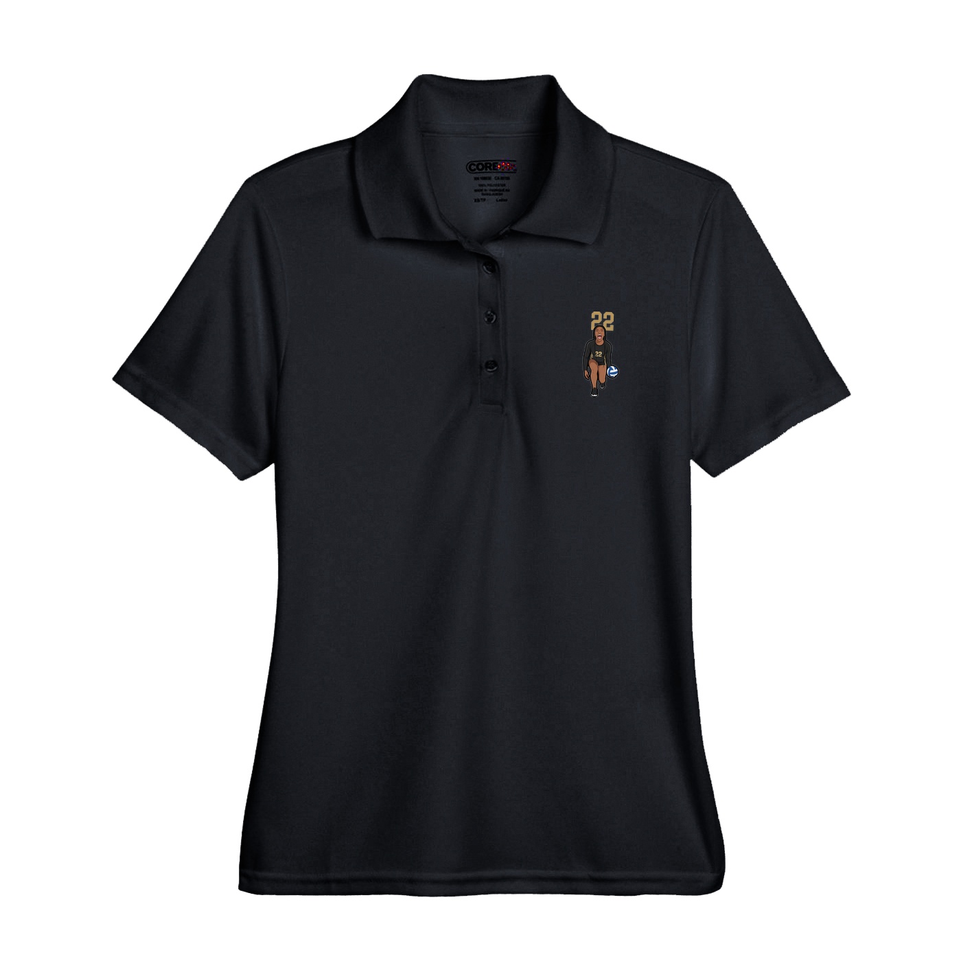 Womens Performance Polo — Number Top in Black