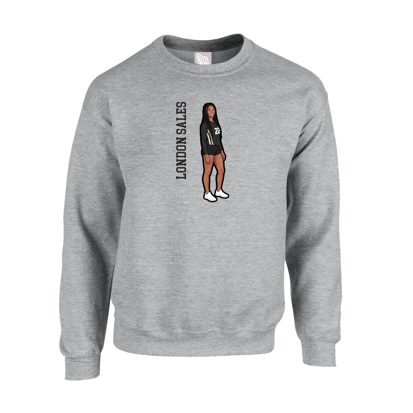 Fleece Crew — Name Vertical in Grey