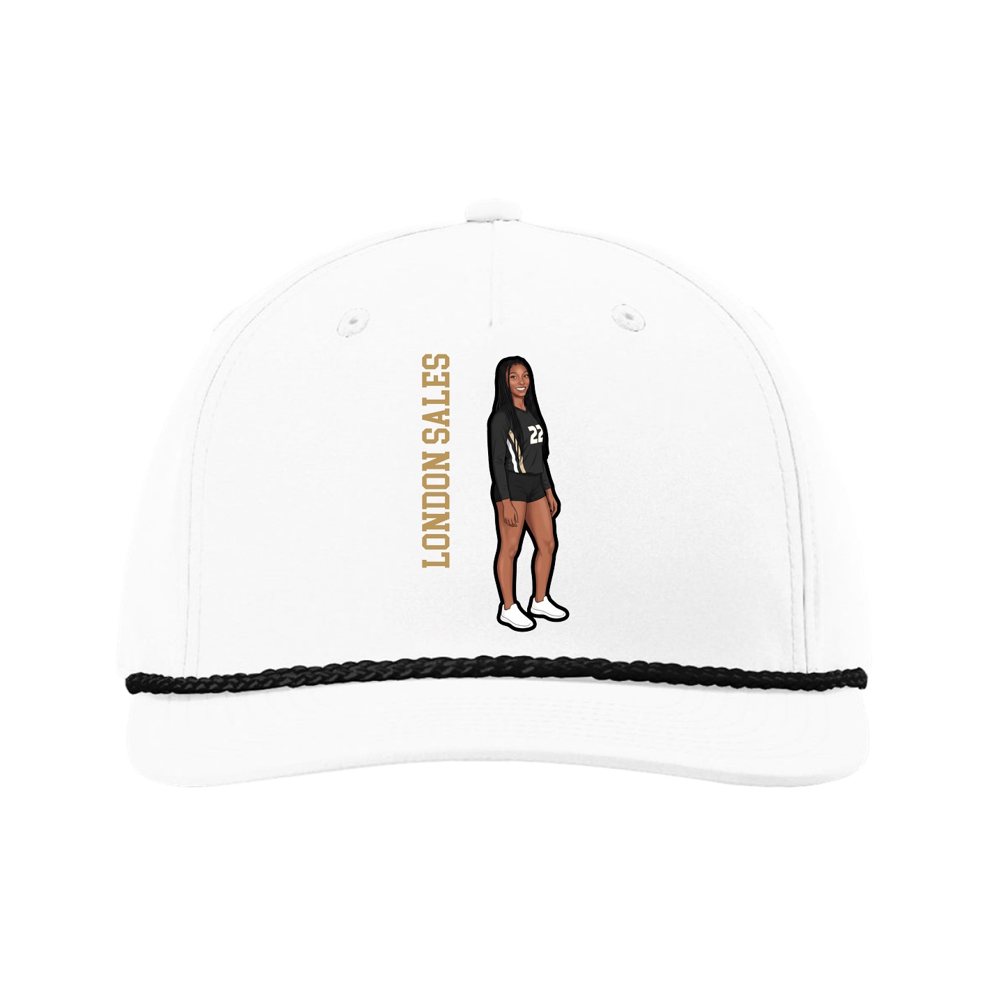 Five-Panel Classic Rope Cap — Name Vertical in White