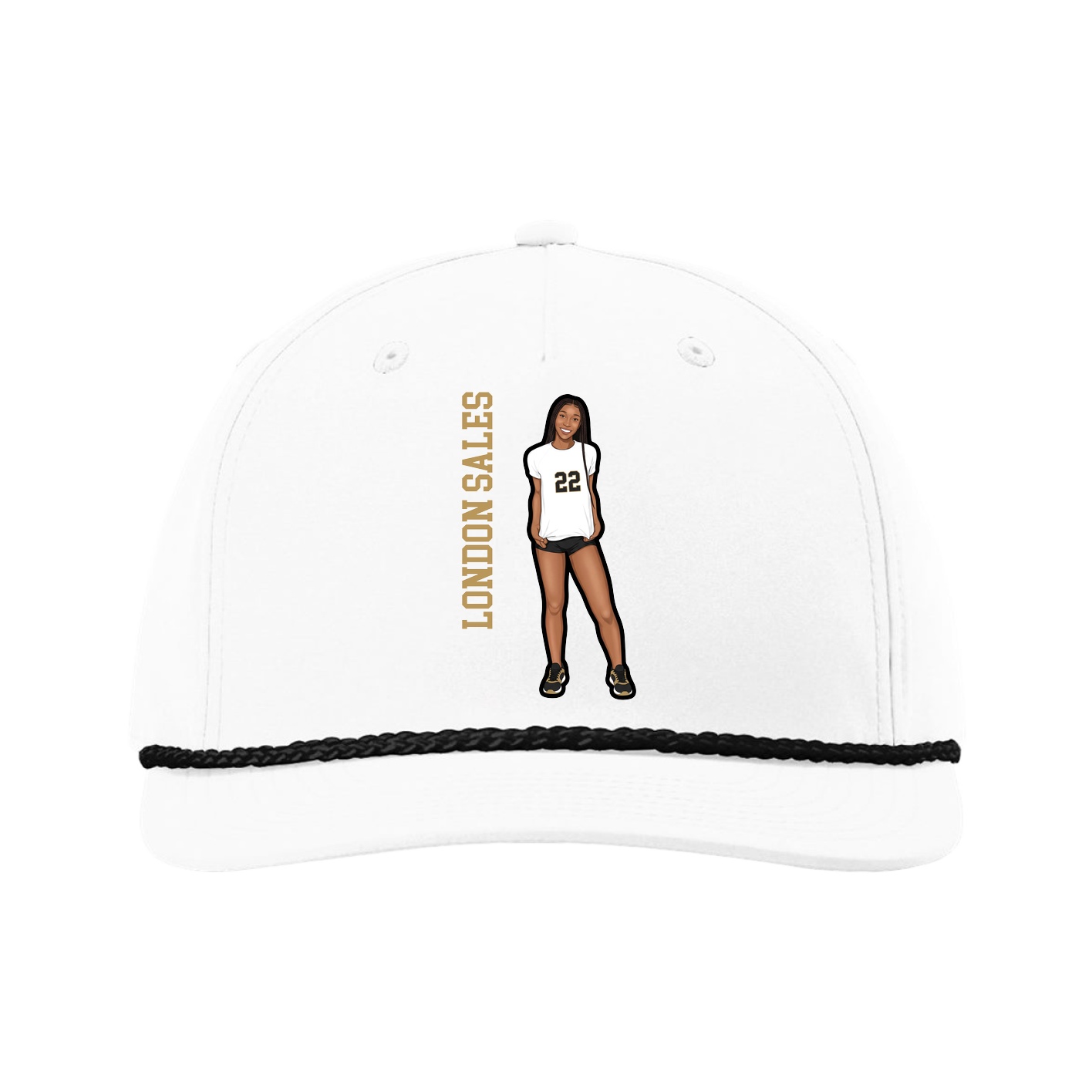 Five-Panel Classic Rope Cap — Name Vertical in White