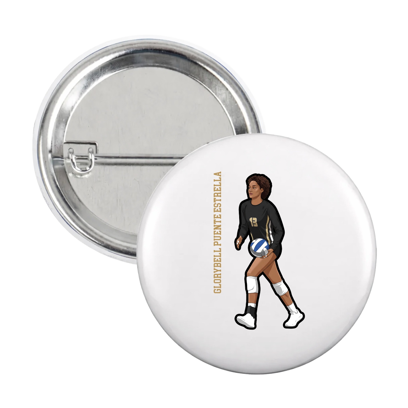 Game Day Button — Name Vertical in White