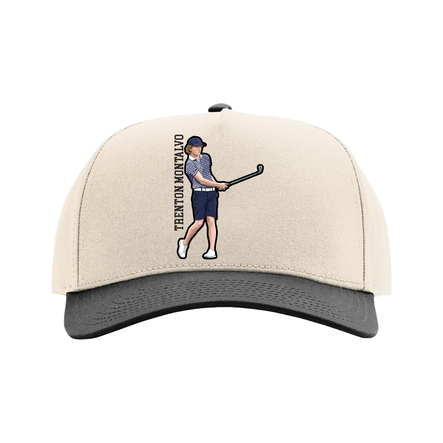 Full Fabric Five-Panel Champ Cap — Name Vertical in Cream/Black