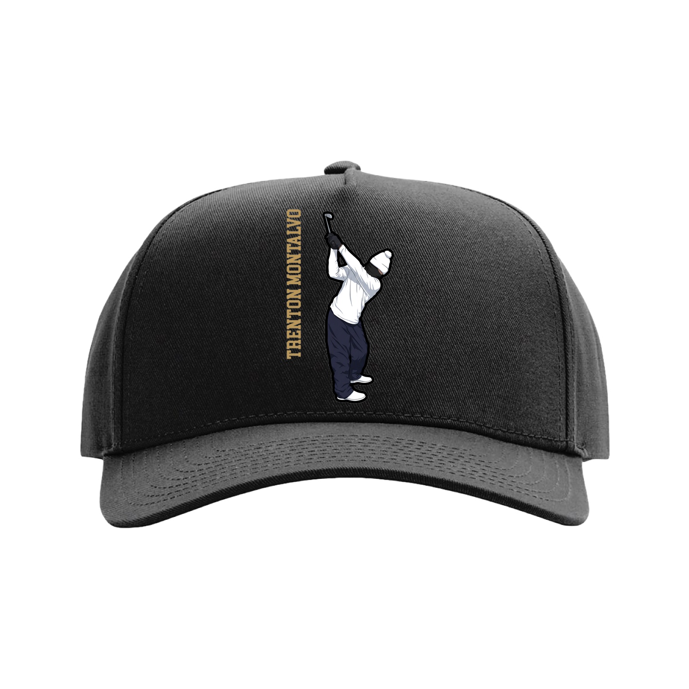 Full Fabric Five-Panel Champ Cap — Name Vertical in Black