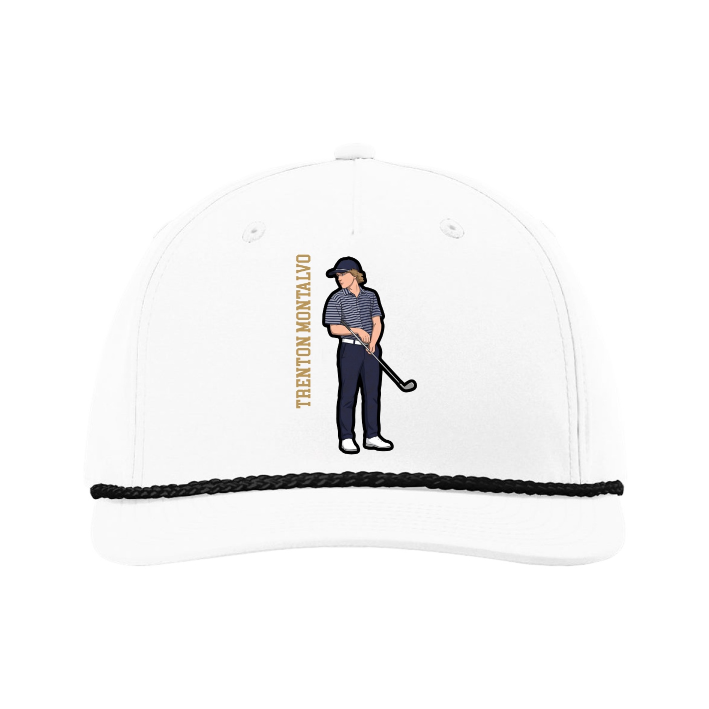 Five-Panel Classic Rope Cap — Name Vertical in White