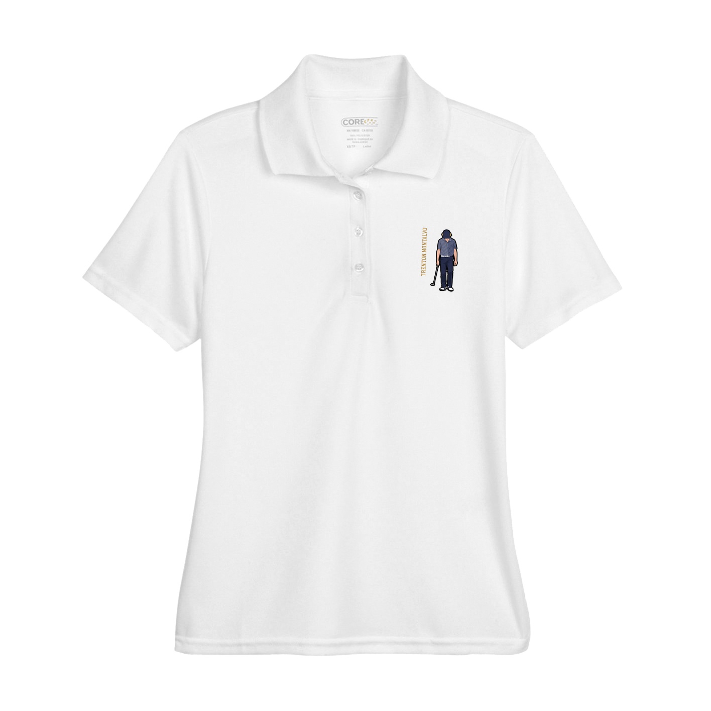 Womens Performance Polo — Name Vertical in White