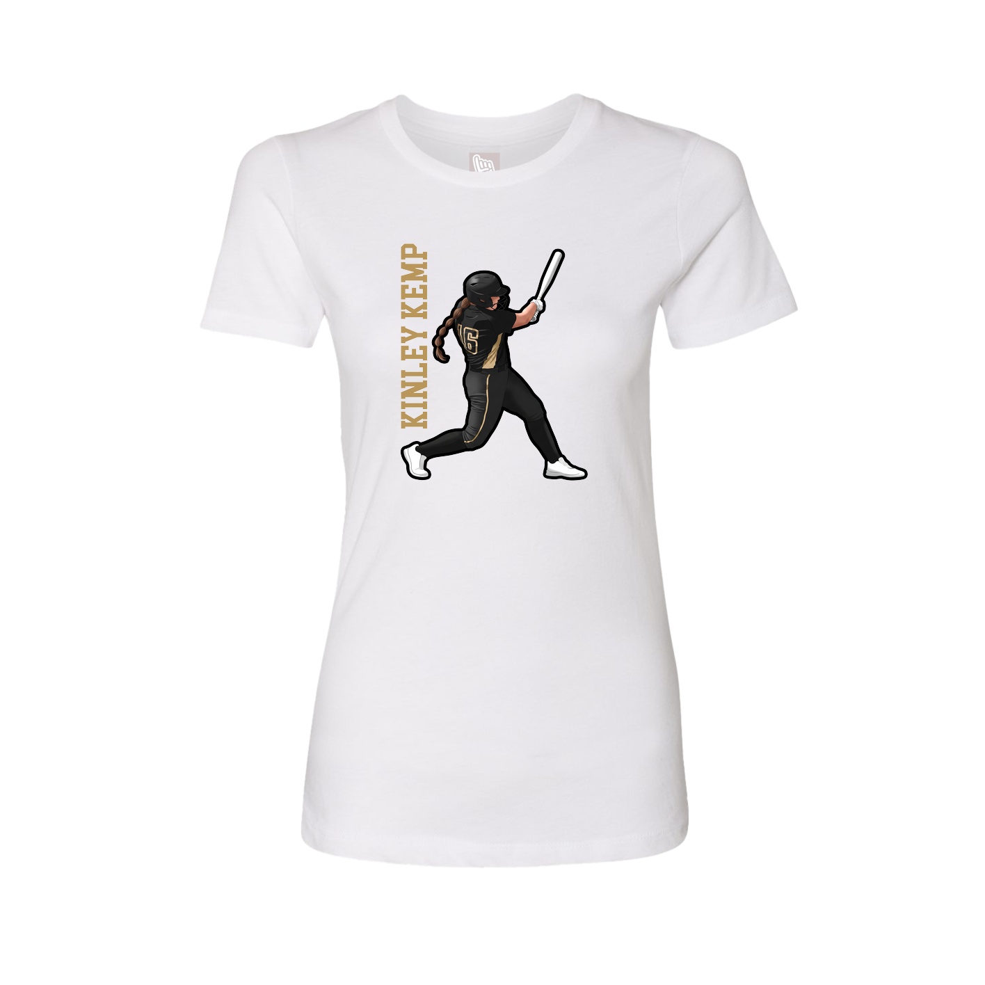 Fitted Women's Tee — Name Vertical in White