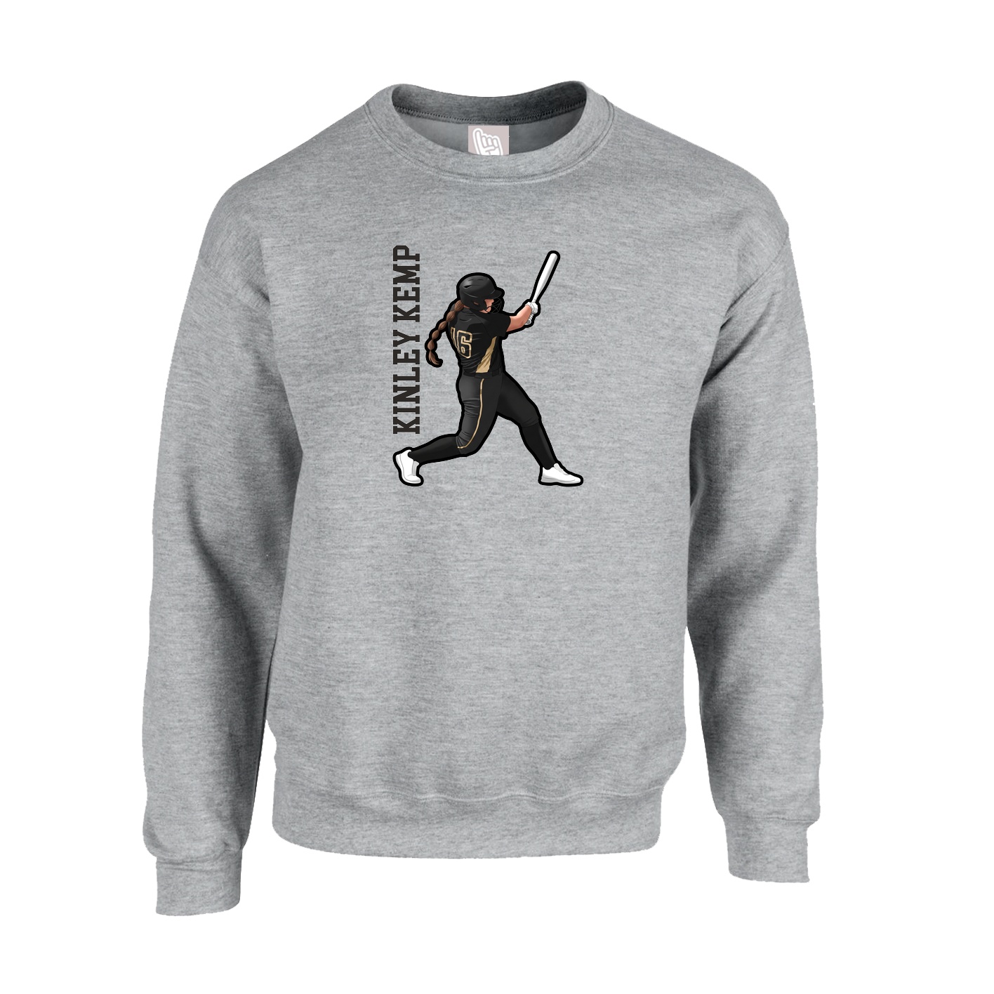 Fleece Crew — Name Vertical in Grey