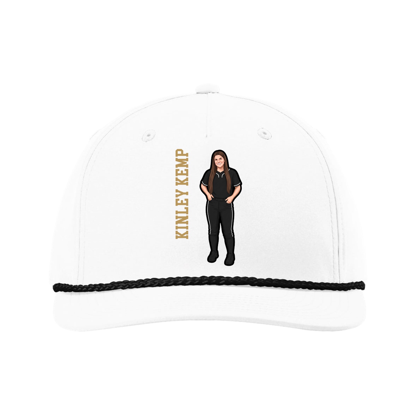 Five-Panel Classic Rope Cap — Name Vertical in White