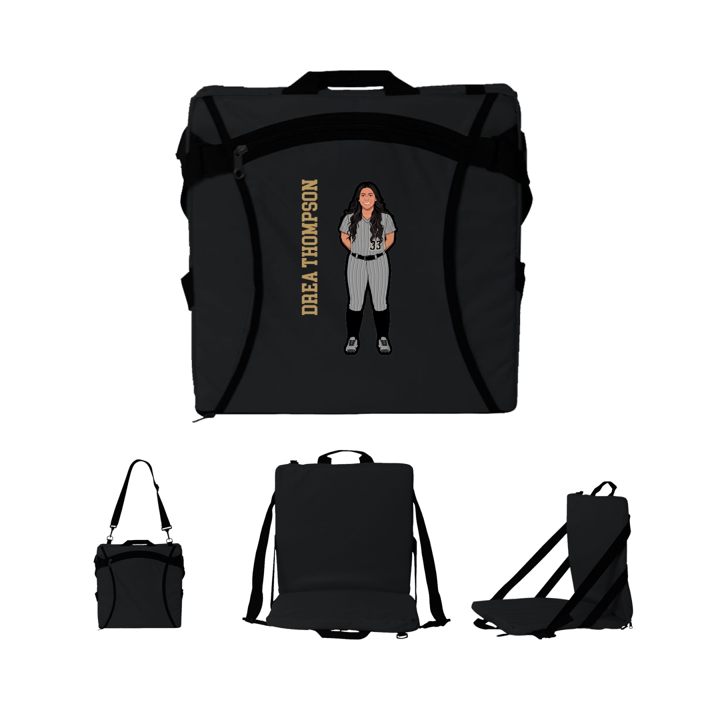 Folding Stadium Seat — Name Vertical in Black