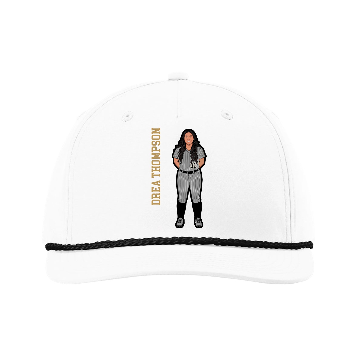Five-Panel Classic Rope Cap — Name Vertical in White