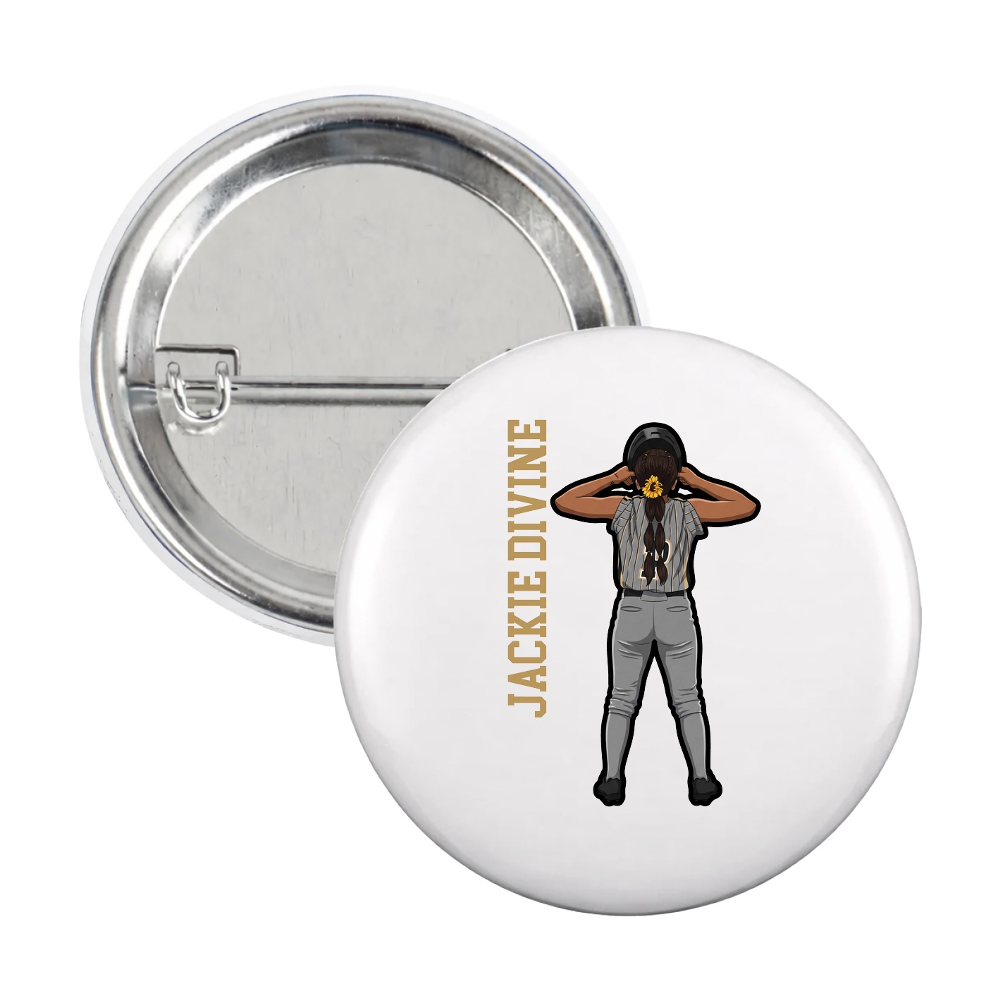 Game Day Button — Name Vertical in White