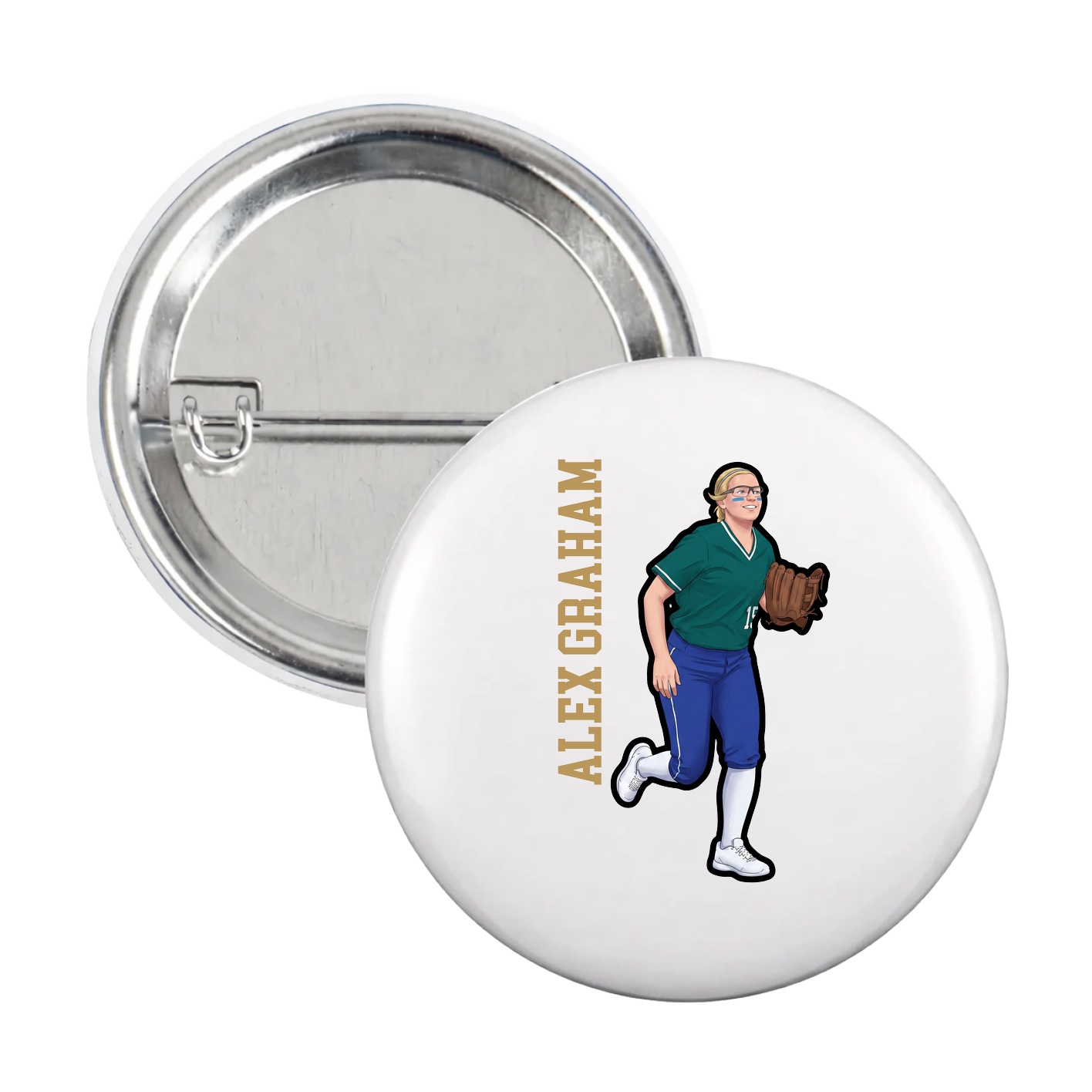 Game Day Button — Name Vertical in White
