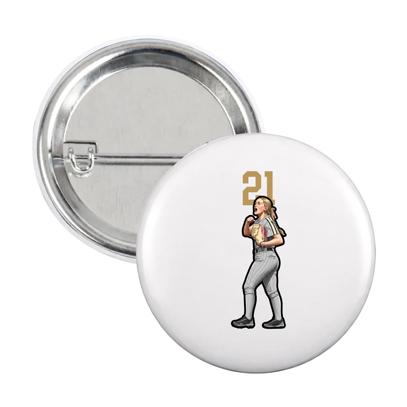 Game Day Button — Number Top in White