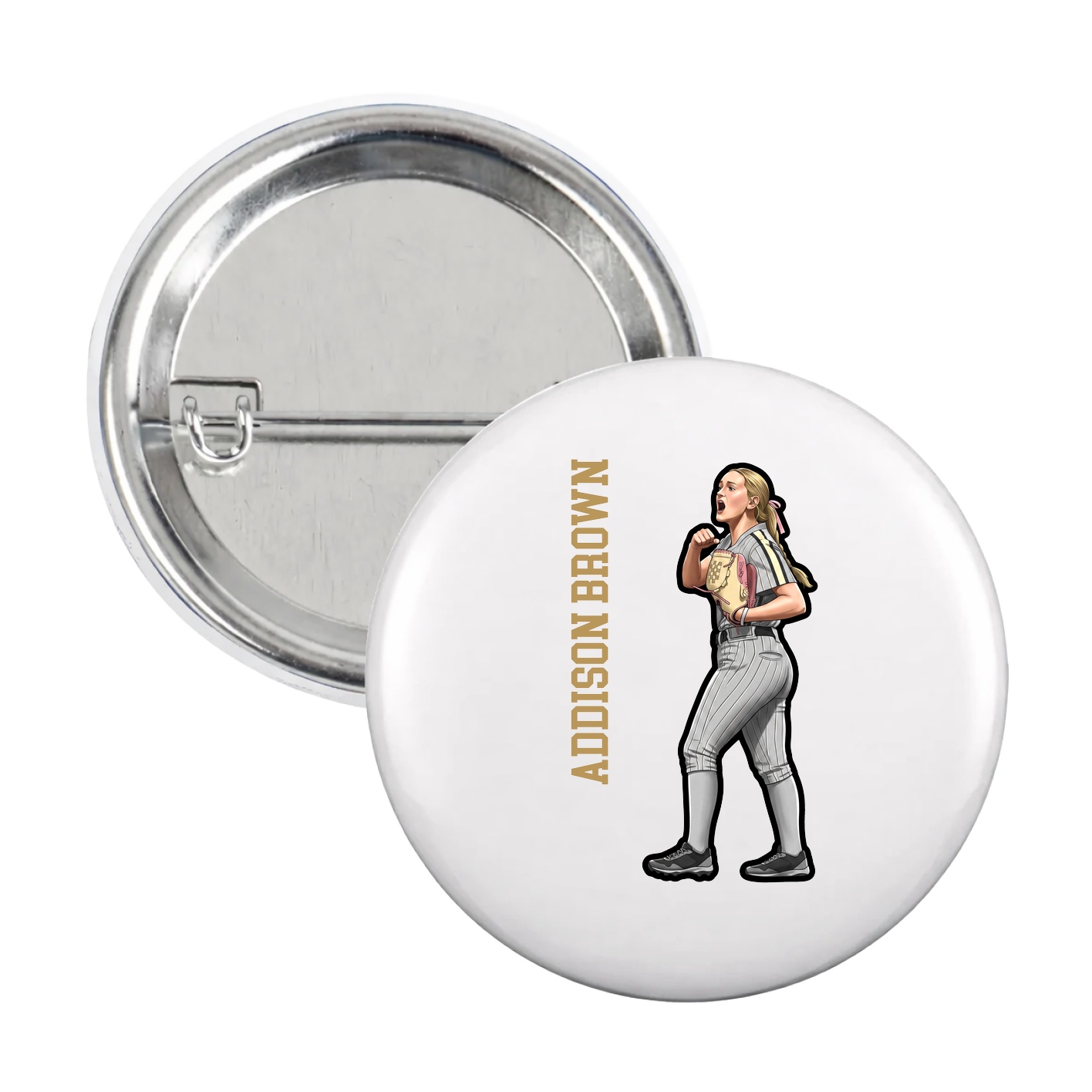 Game Day Button — Name Vertical in White