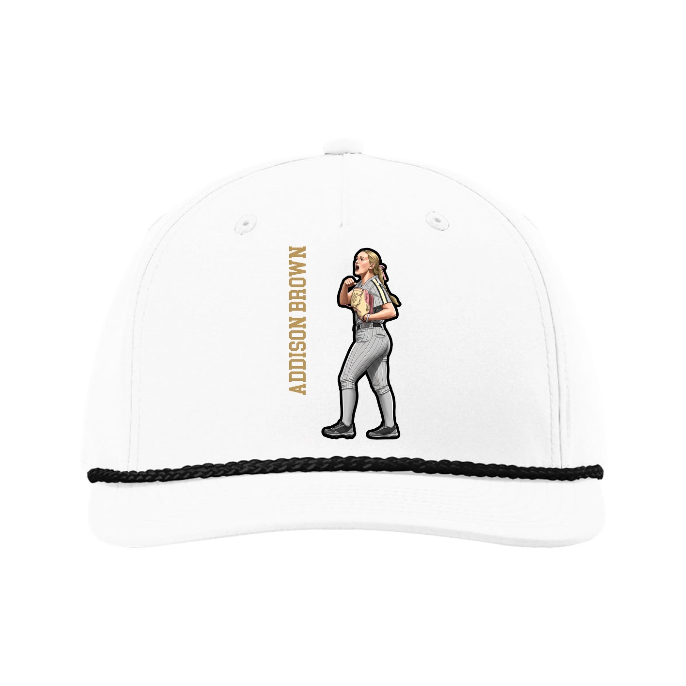 Five-Panel Classic Rope Cap — Name Vertical in White