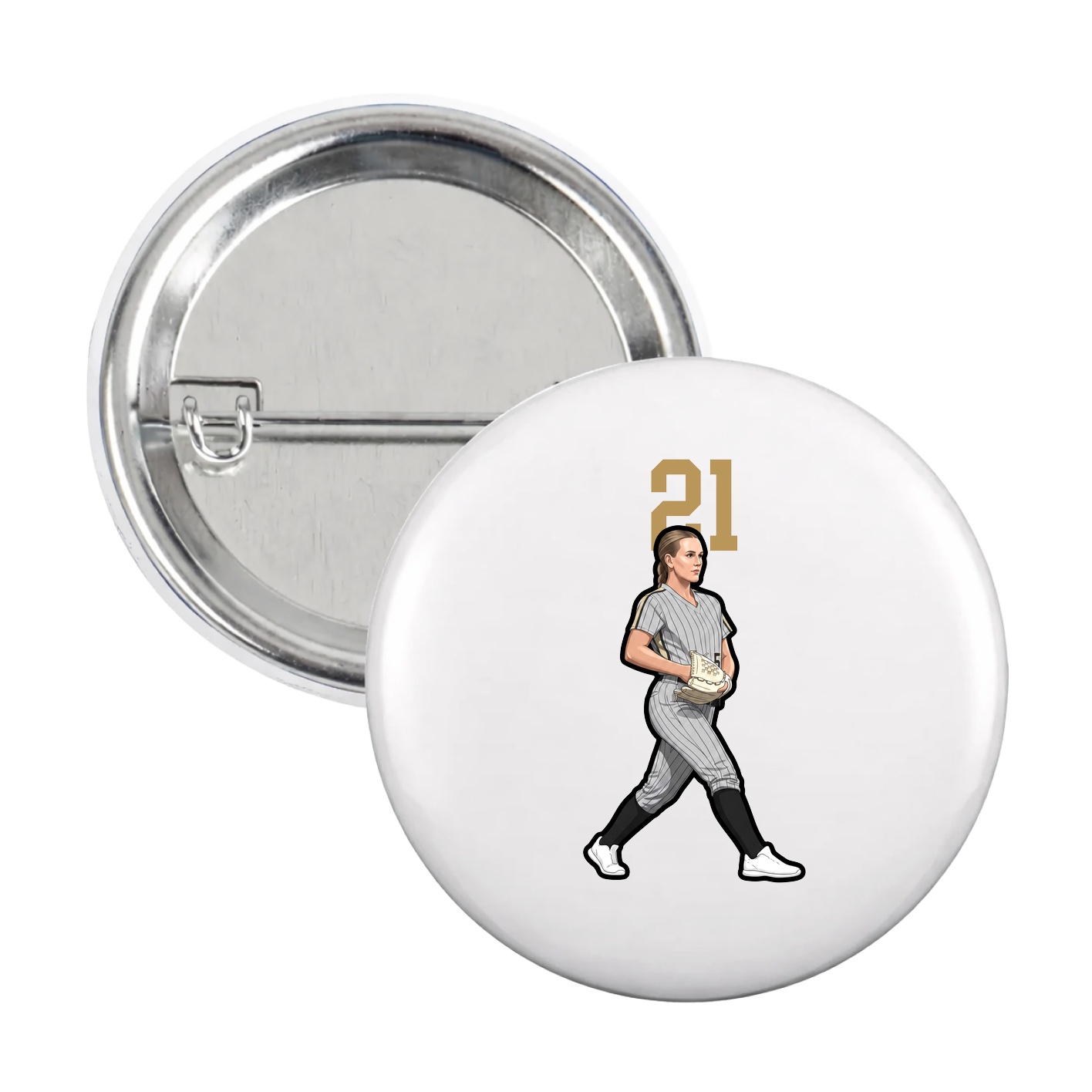 Game Day Button — Number Top in White