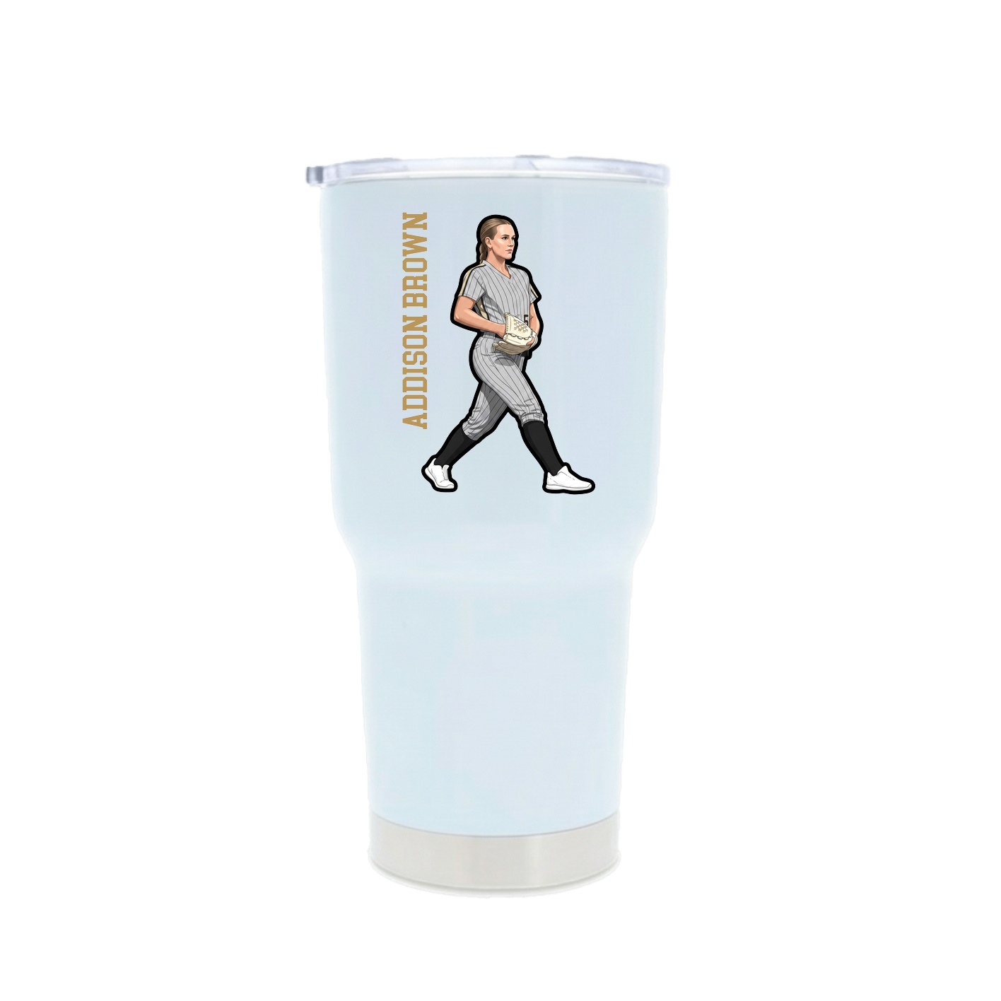 30oz Stainless Steel Tumbler — Name Vertical in White