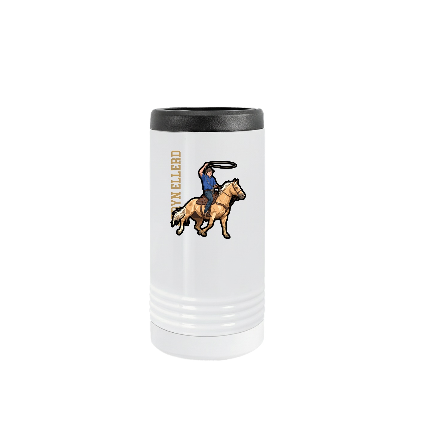 Slim Beverage Holder — Name Vertical in White