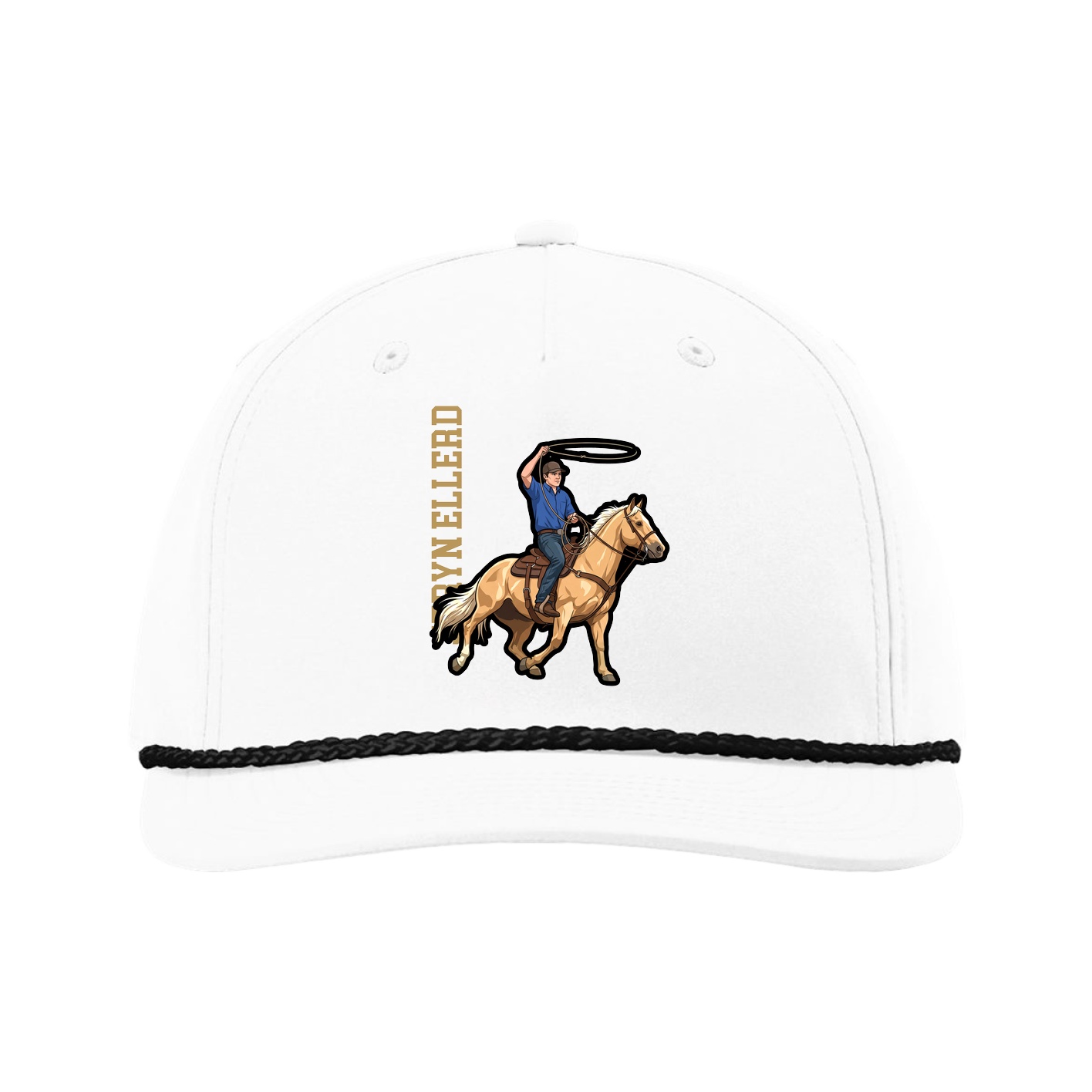 Five-Panel Classic Rope Cap — Name Vertical in White