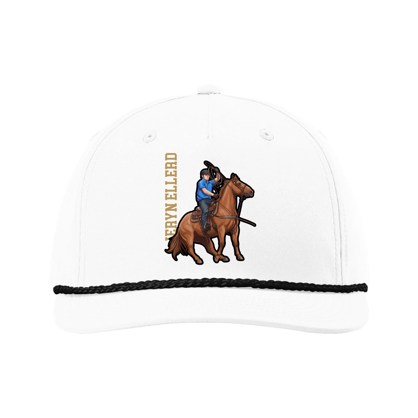 Five-Panel Classic Rope Cap — Name Vertical in White