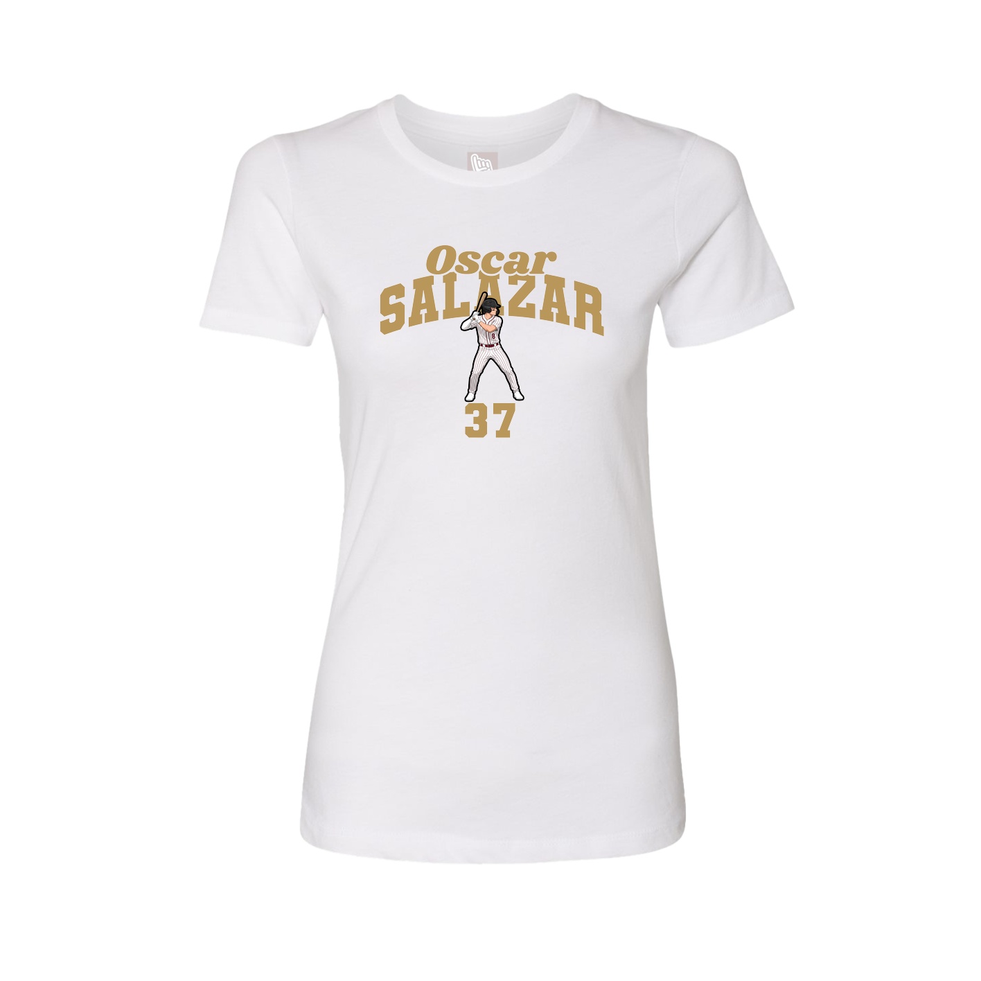 Fitted Women's Tee — Signature Arch in White