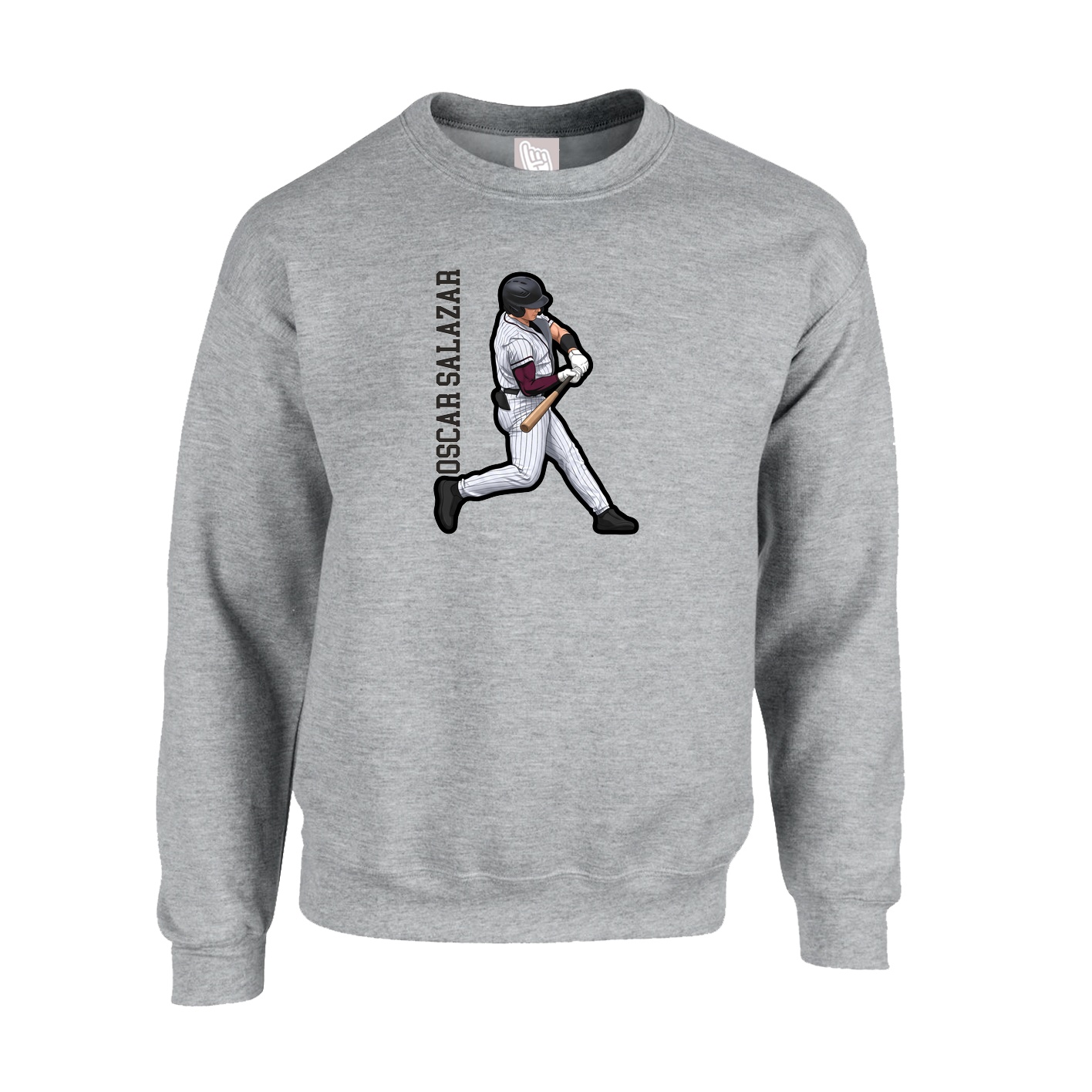 Fleece Crew — Name Vertical in Grey