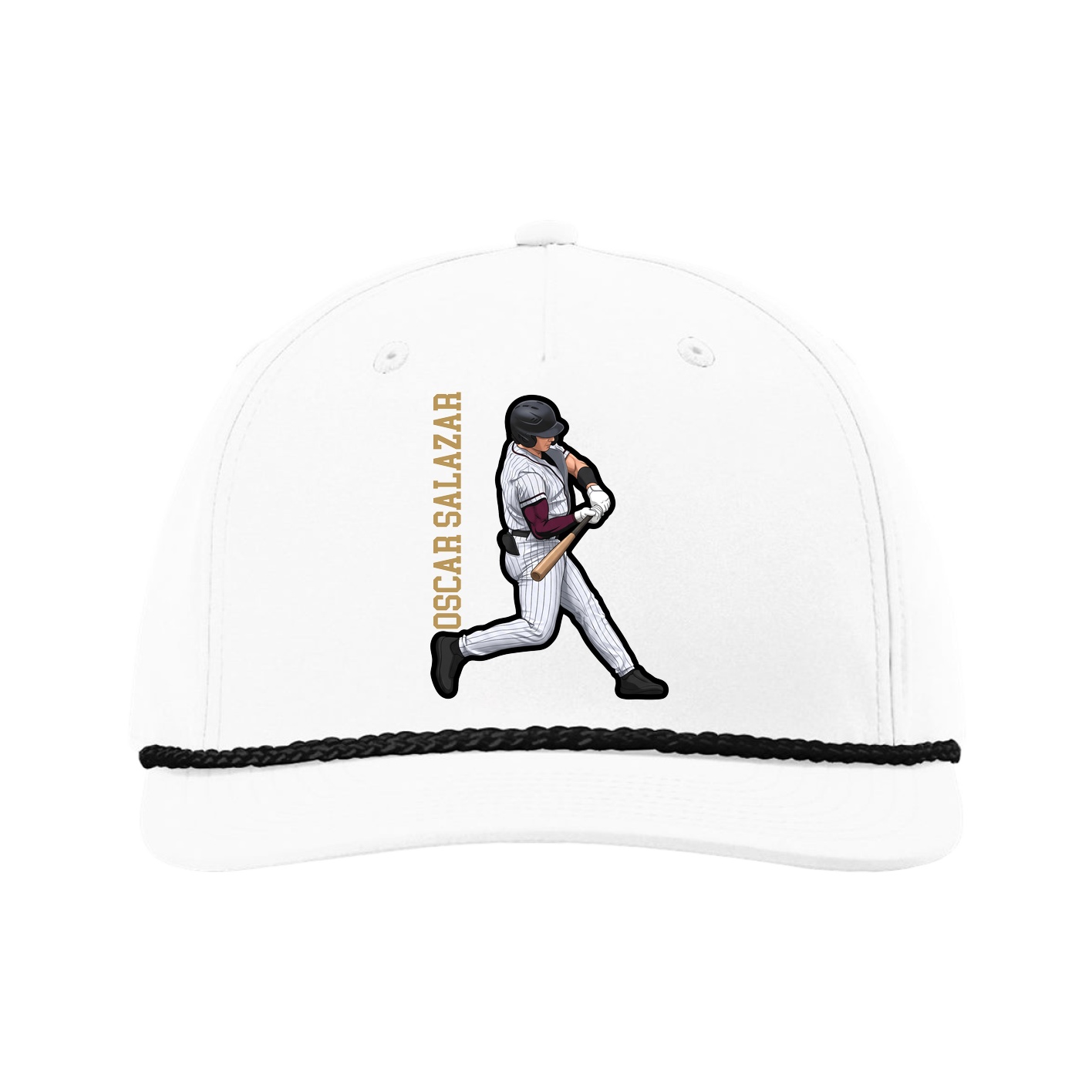 Five-Panel Classic Rope Cap — Name Vertical in White