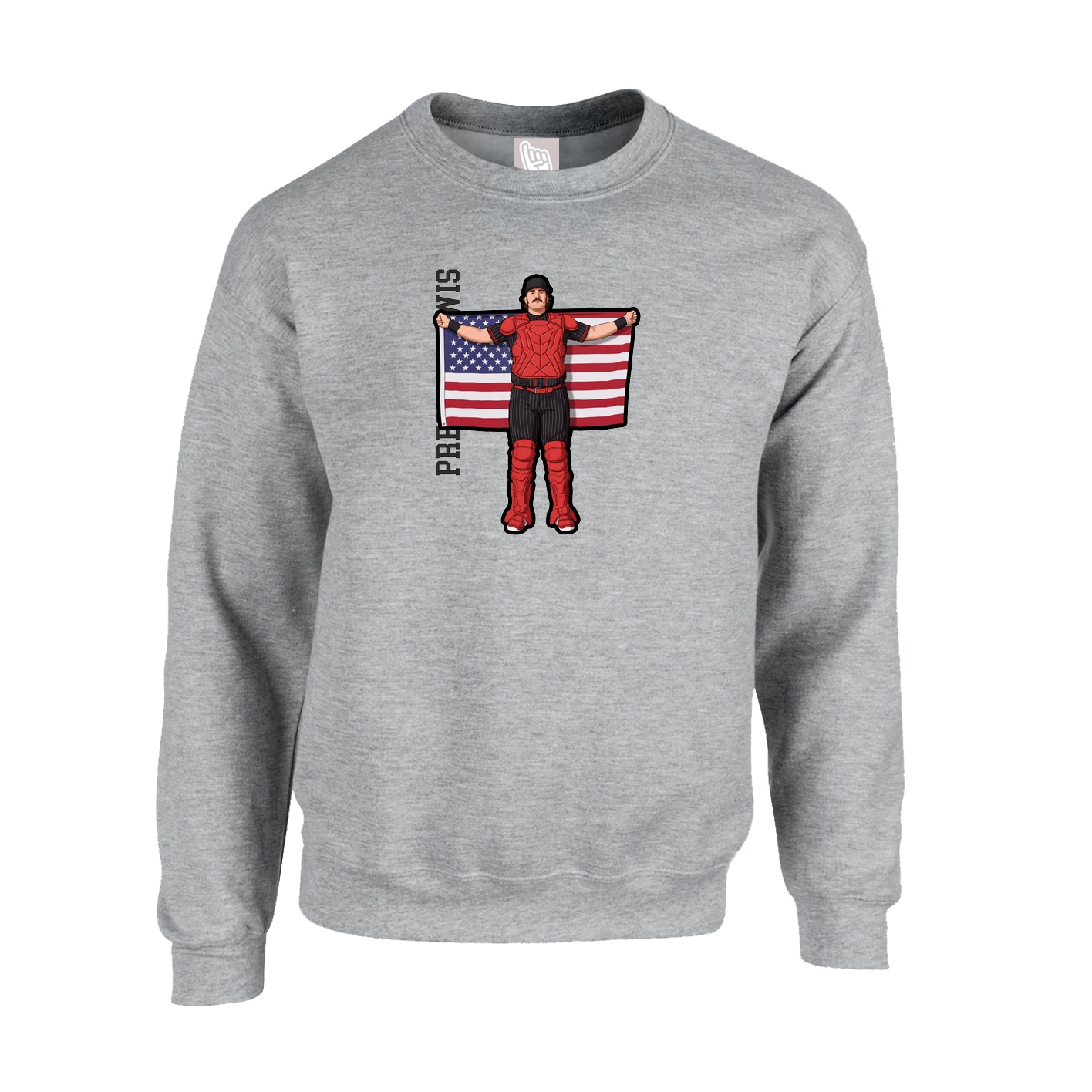 Fleece Crew — Name Vertical in Grey
