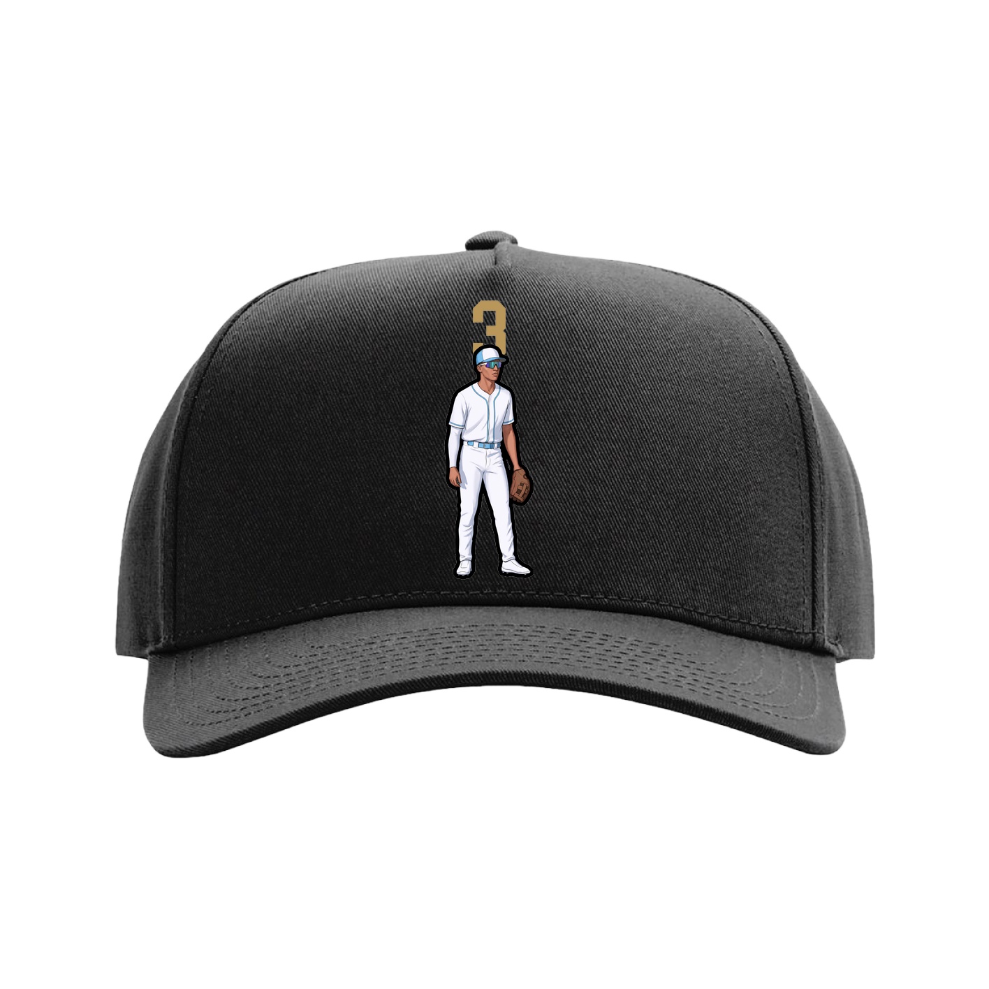 Full Fabric Five-Panel Champ Cap — Number Top in Black