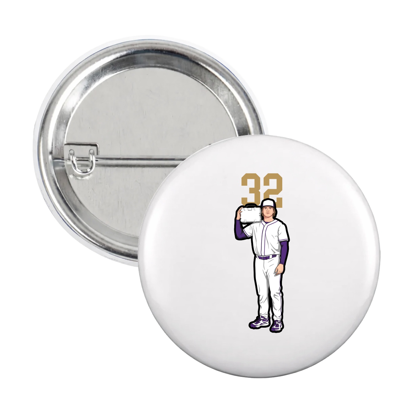 Game Day Button — Number Top in White