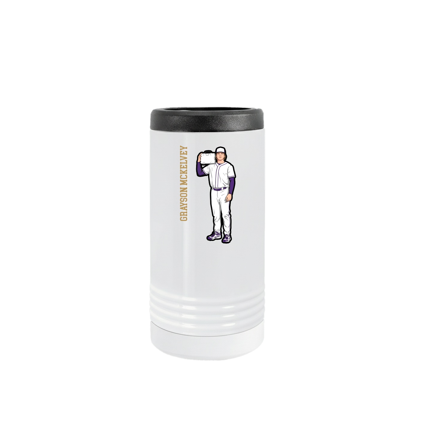 Slim Beverage Holder — Name Vertical in White