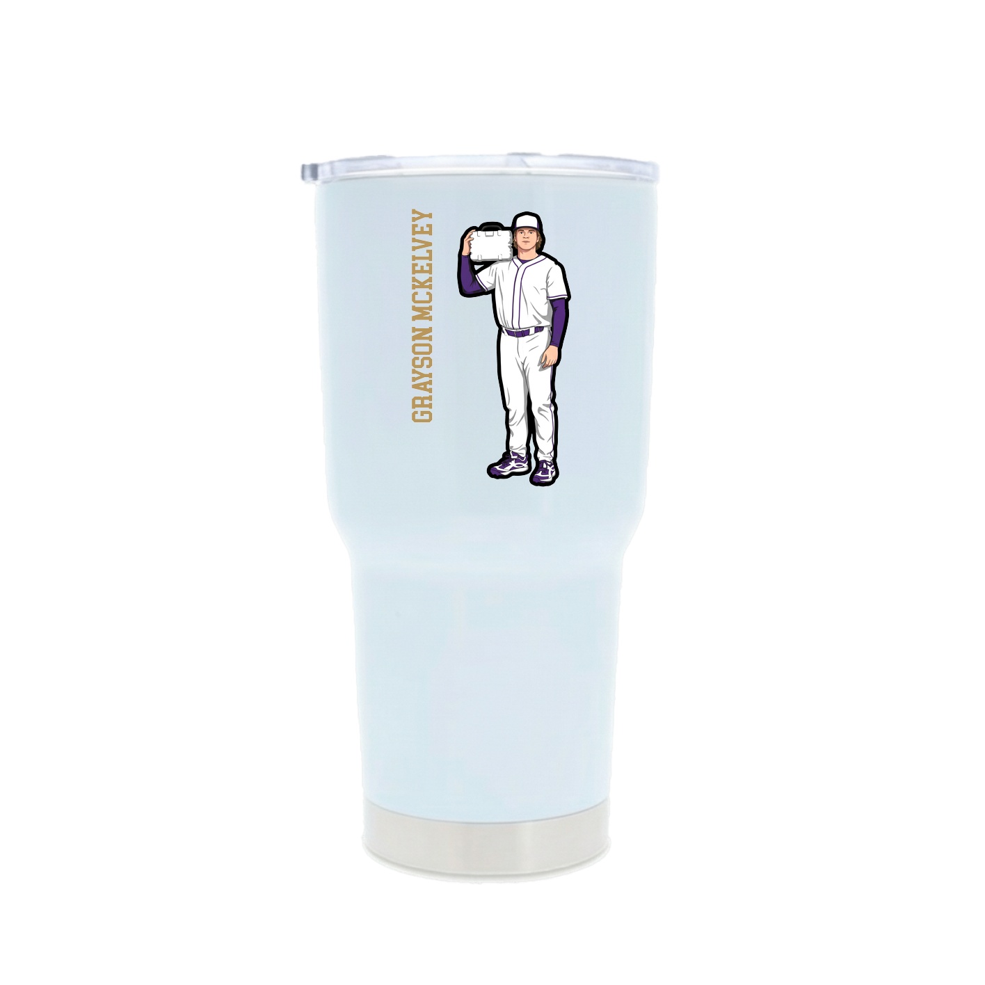 30oz Stainless Steel Tumbler — Name Vertical in White