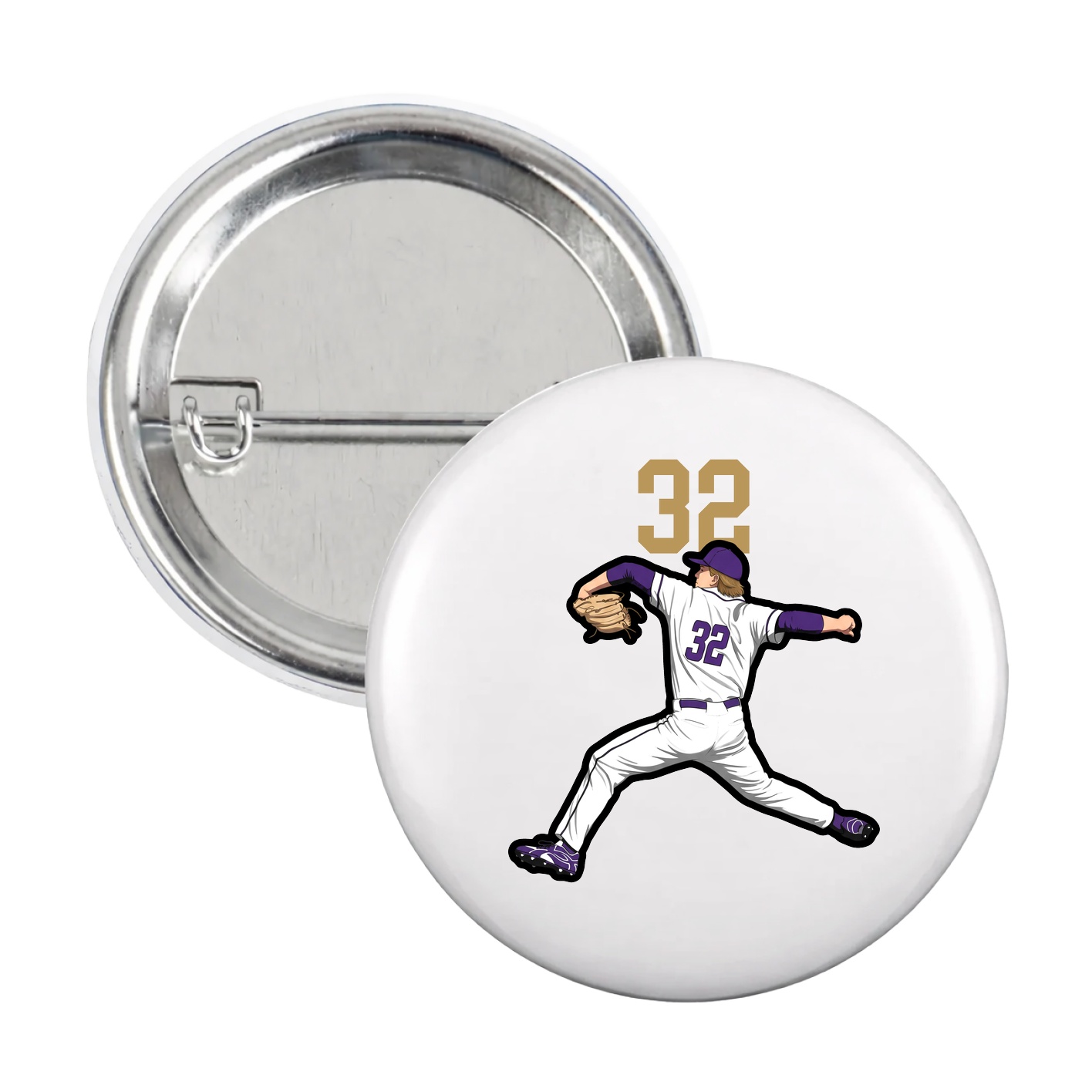 Game Day Button — Number Top in White