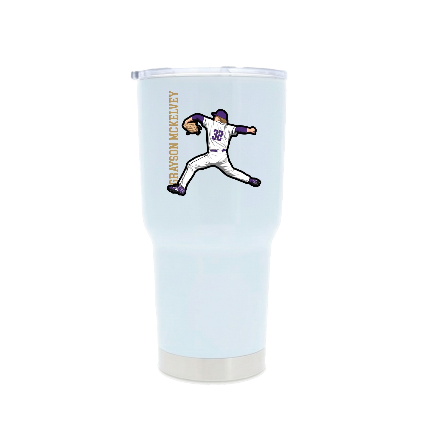 30oz Stainless Steel Tumbler — Name Vertical in White