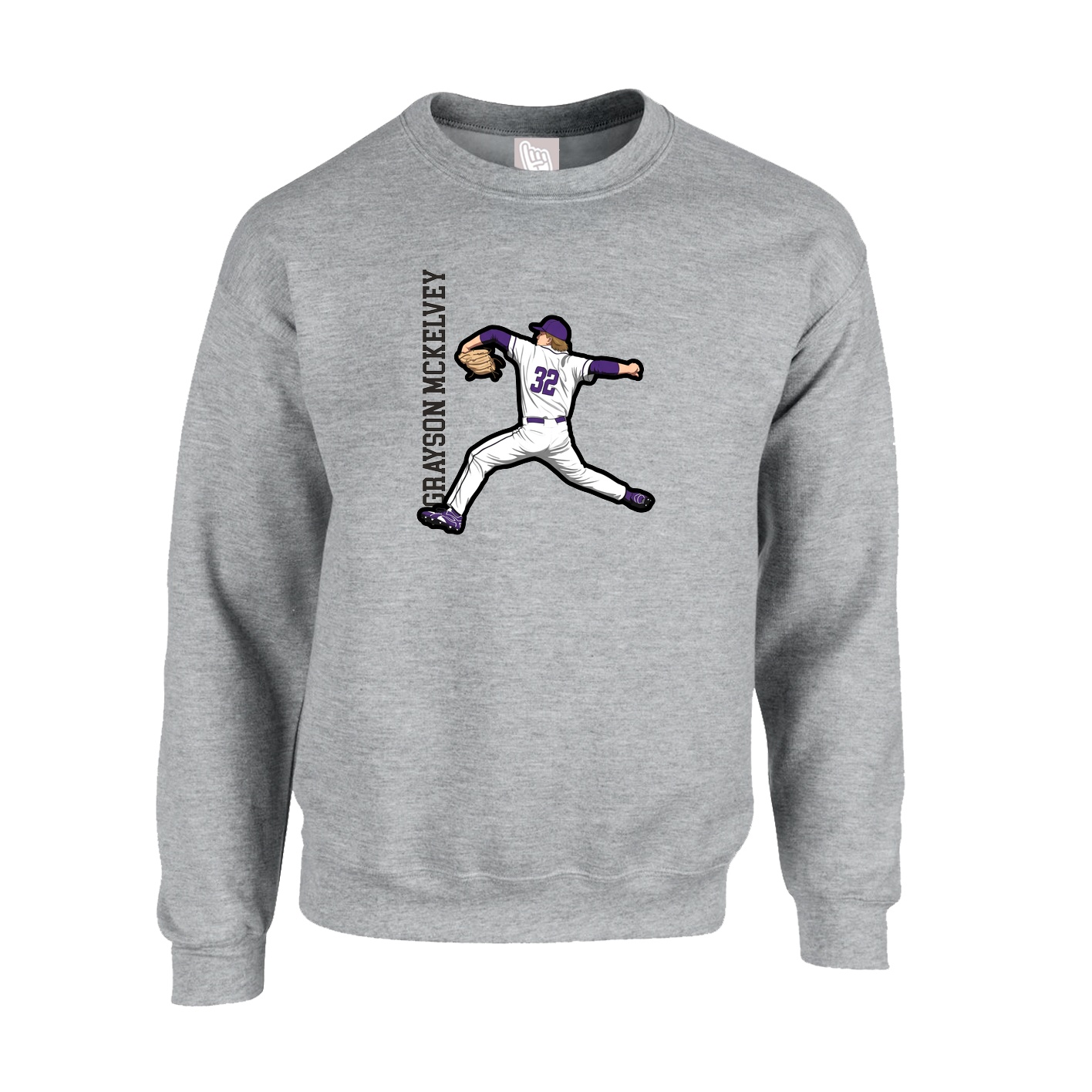 Fleece Crew — Name Vertical in Grey
