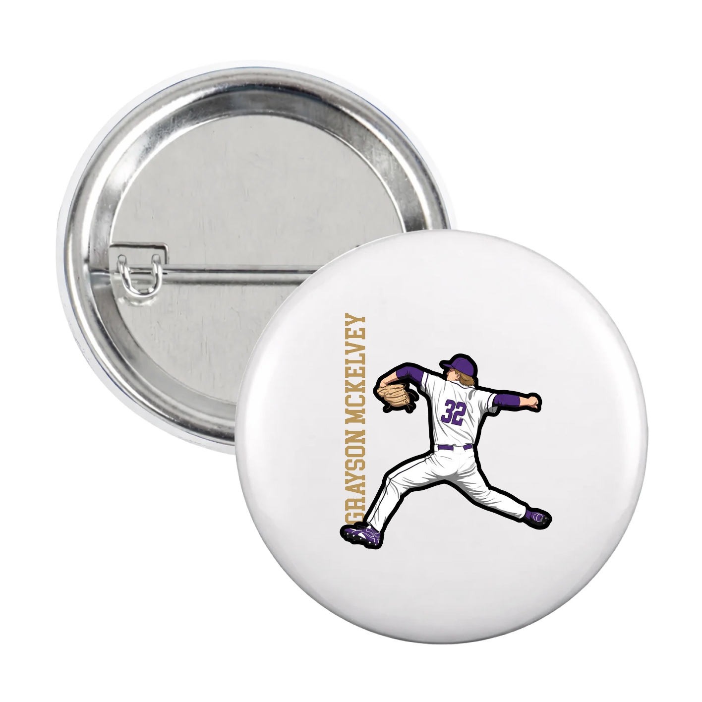 Game Day Button — Name Vertical in White