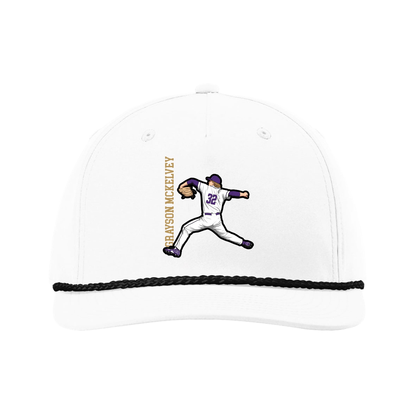 Five-Panel Classic Rope Cap — Name Vertical in White
