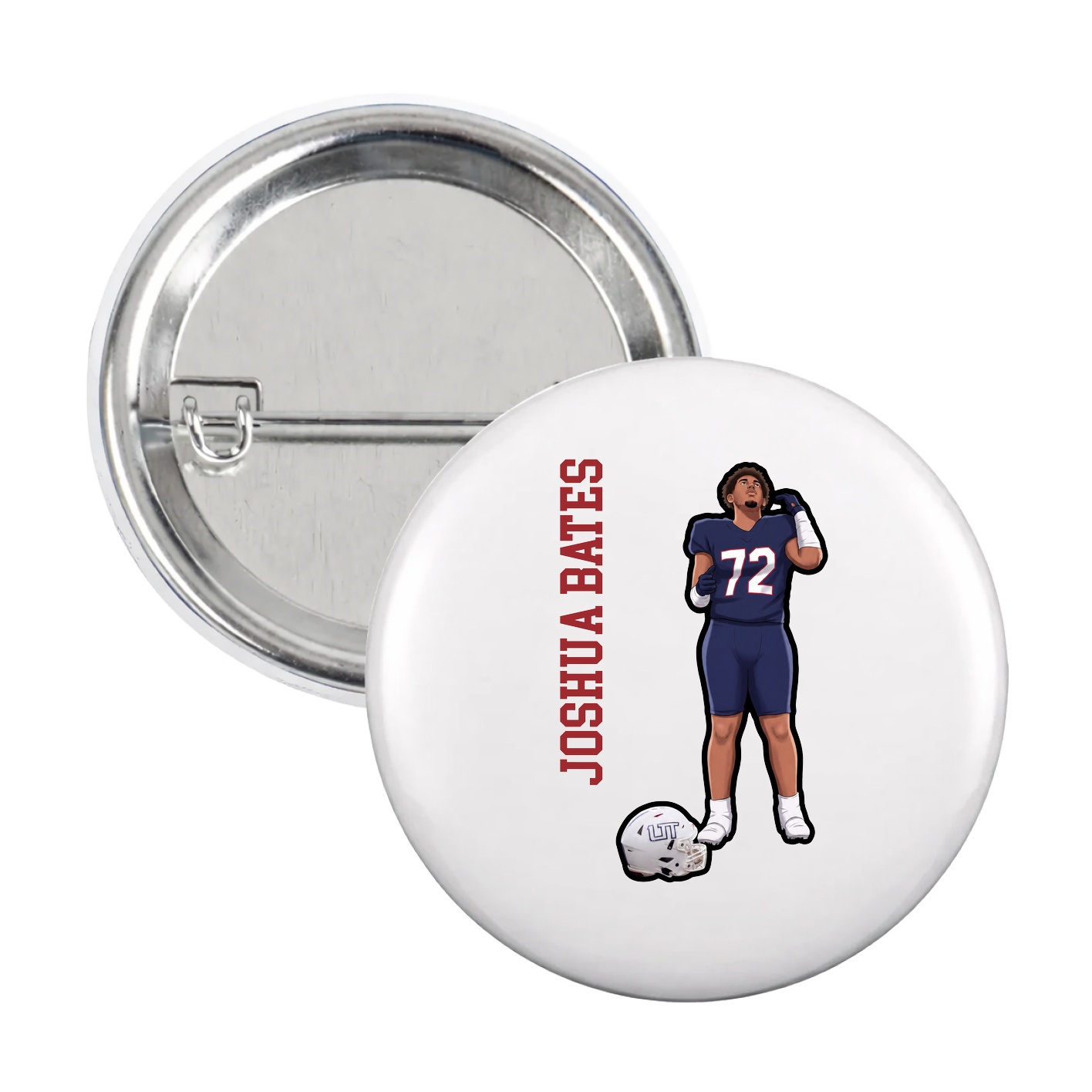 Game Day Button — Name Vertical in White