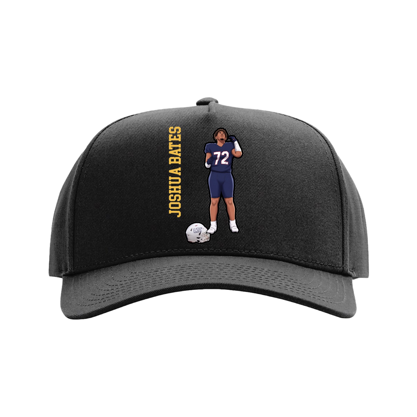 Full Fabric Five-Panel Champ Cap — Name Vertical in Black
