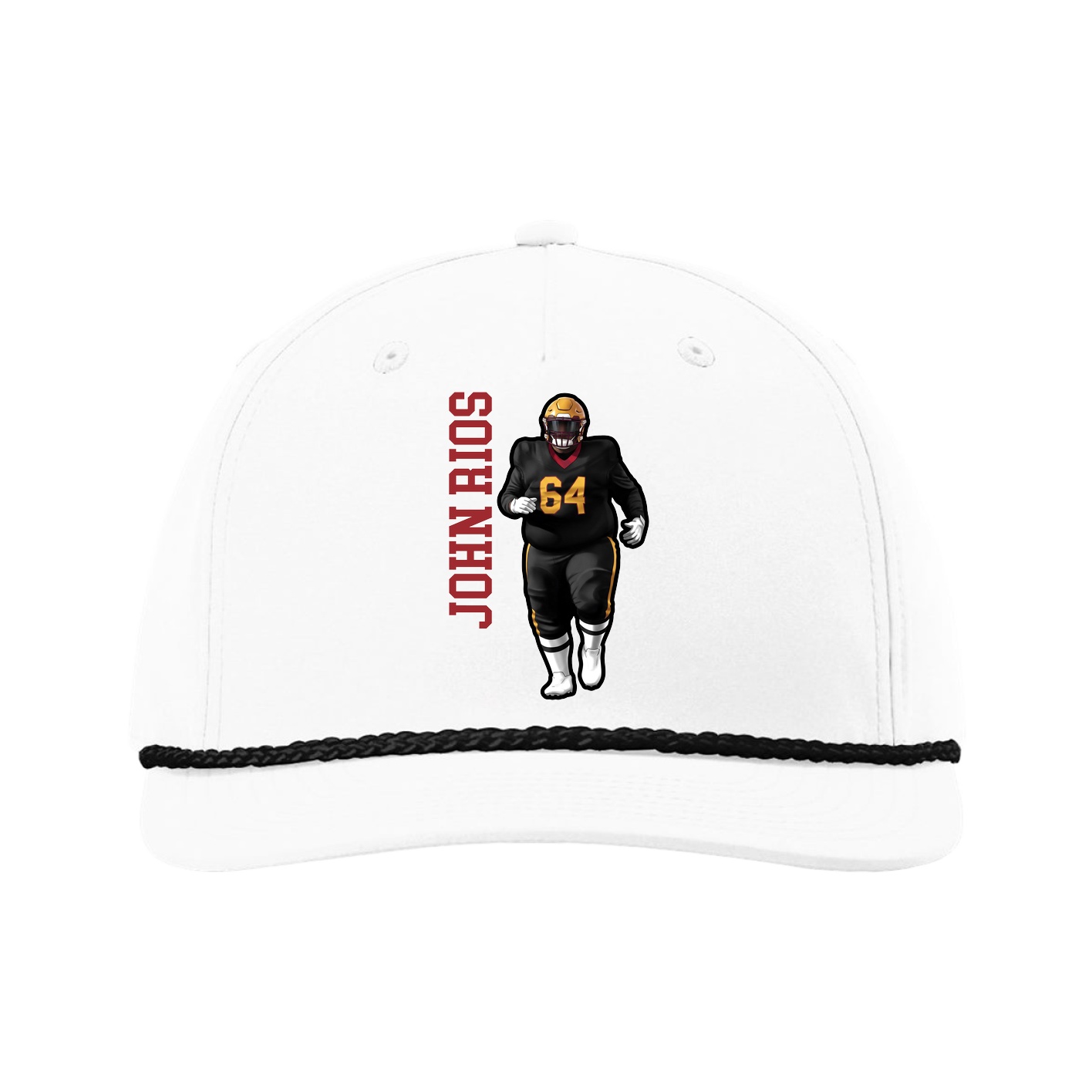 Five-Panel Classic Rope Cap — Name Vertical in White