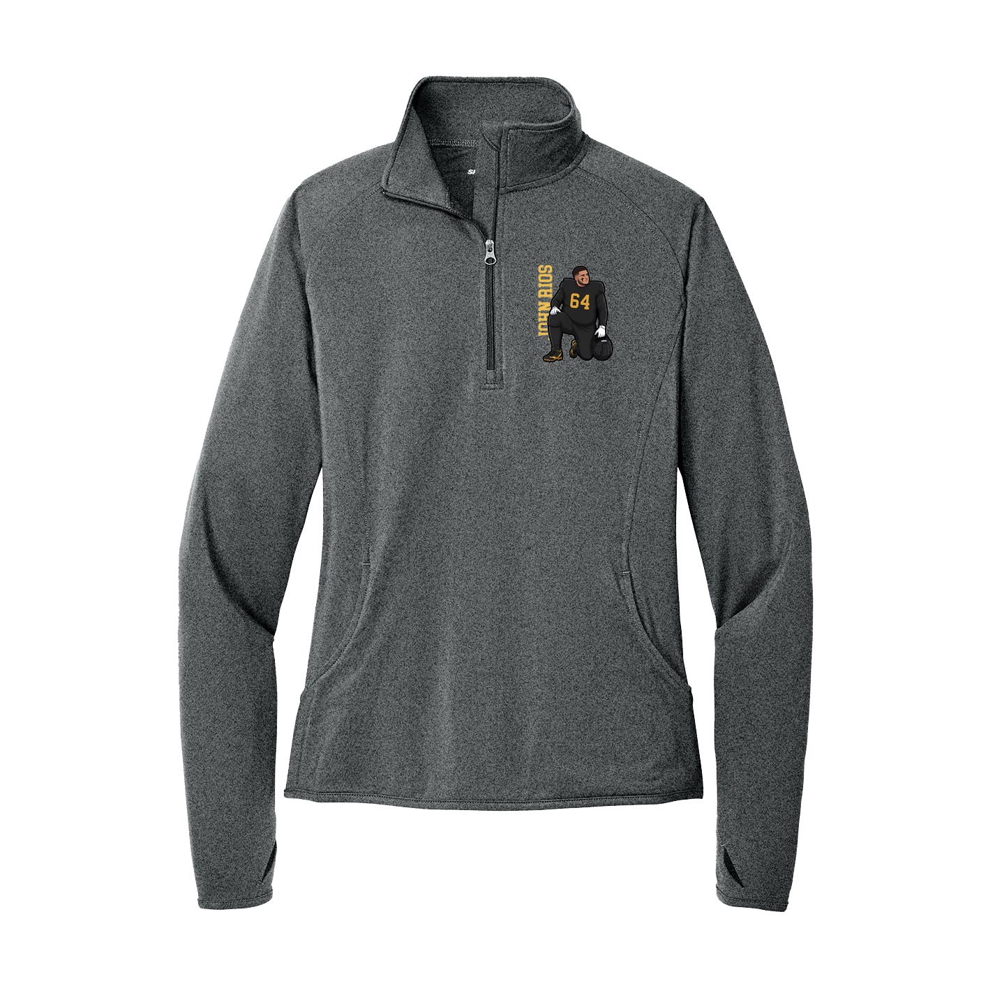 Women's Q-Zip Pullover — Name Vertical in Grey