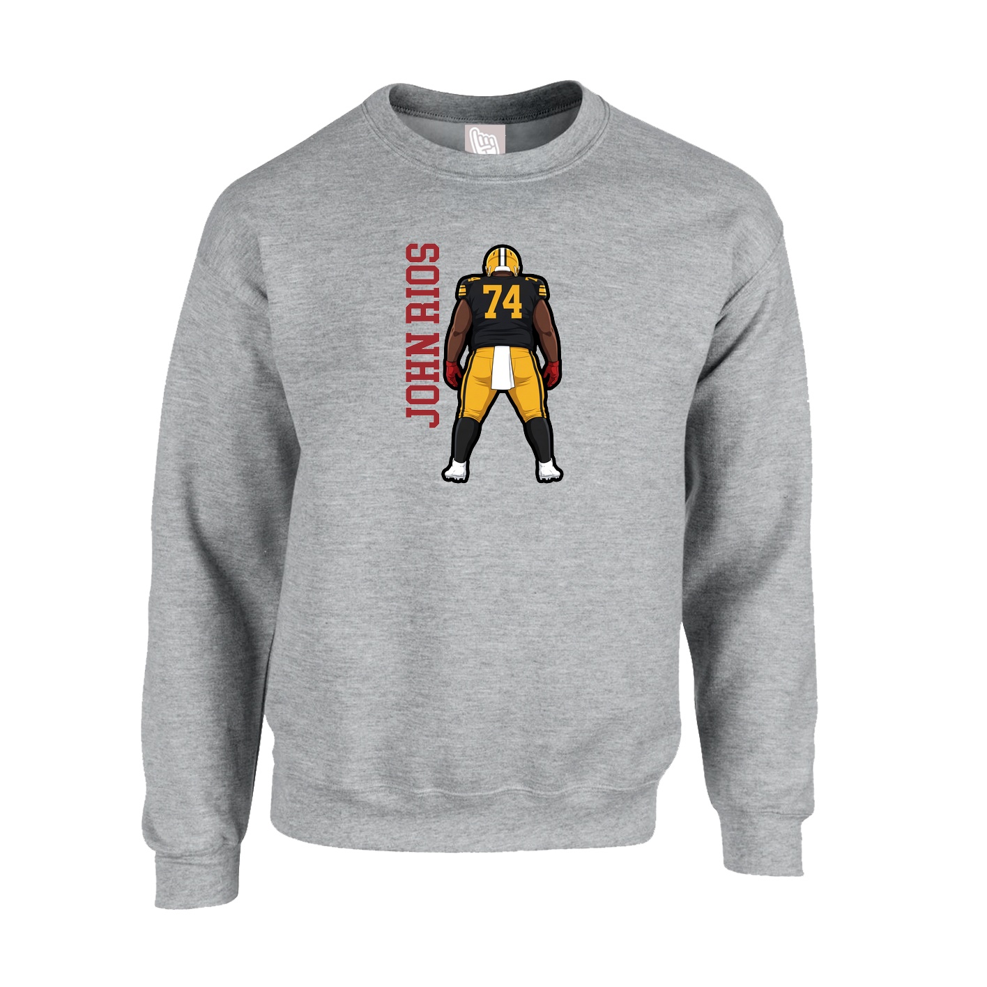 Fleece Crew — Name Vertical in Grey