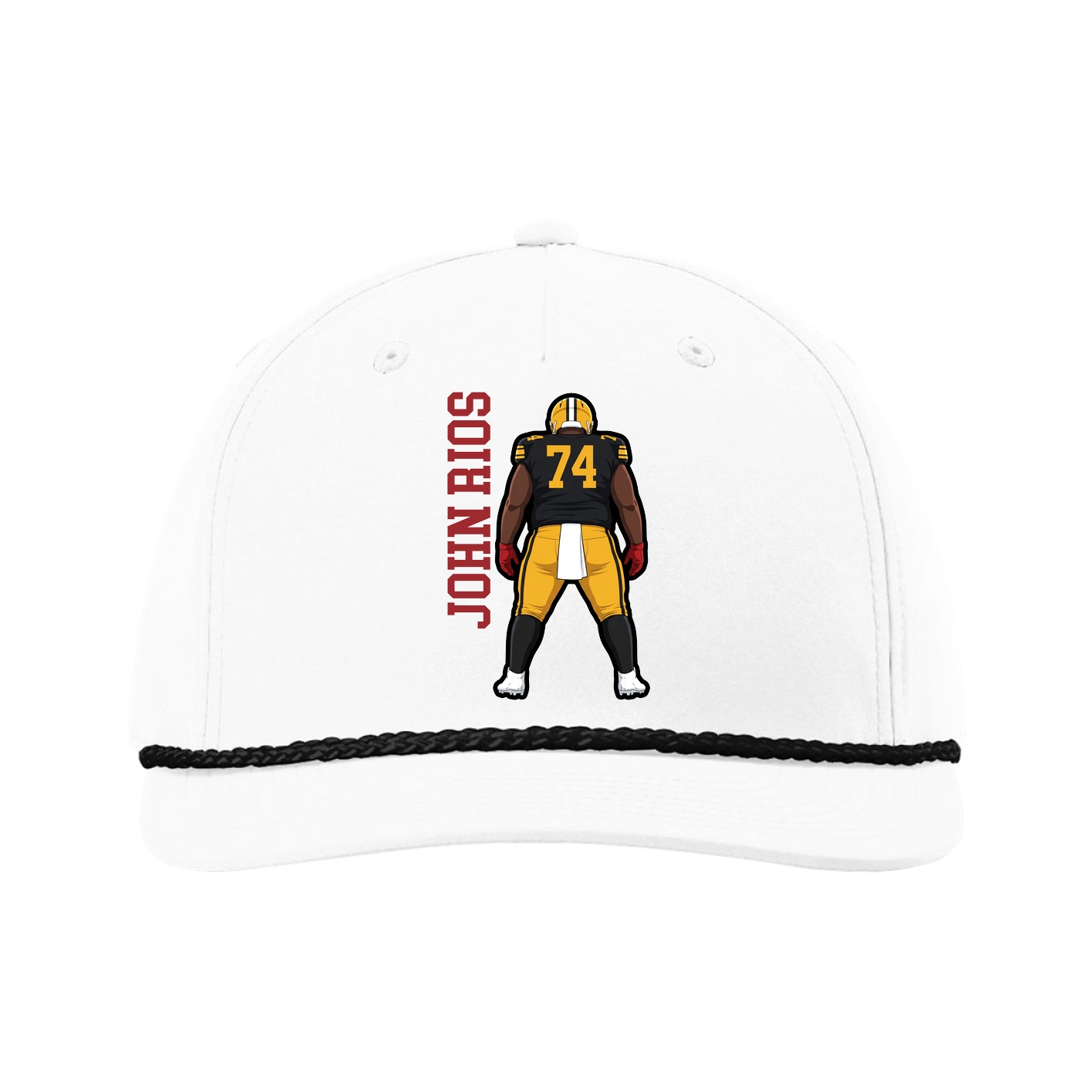 Five-Panel Classic Rope Cap — Name Vertical in White