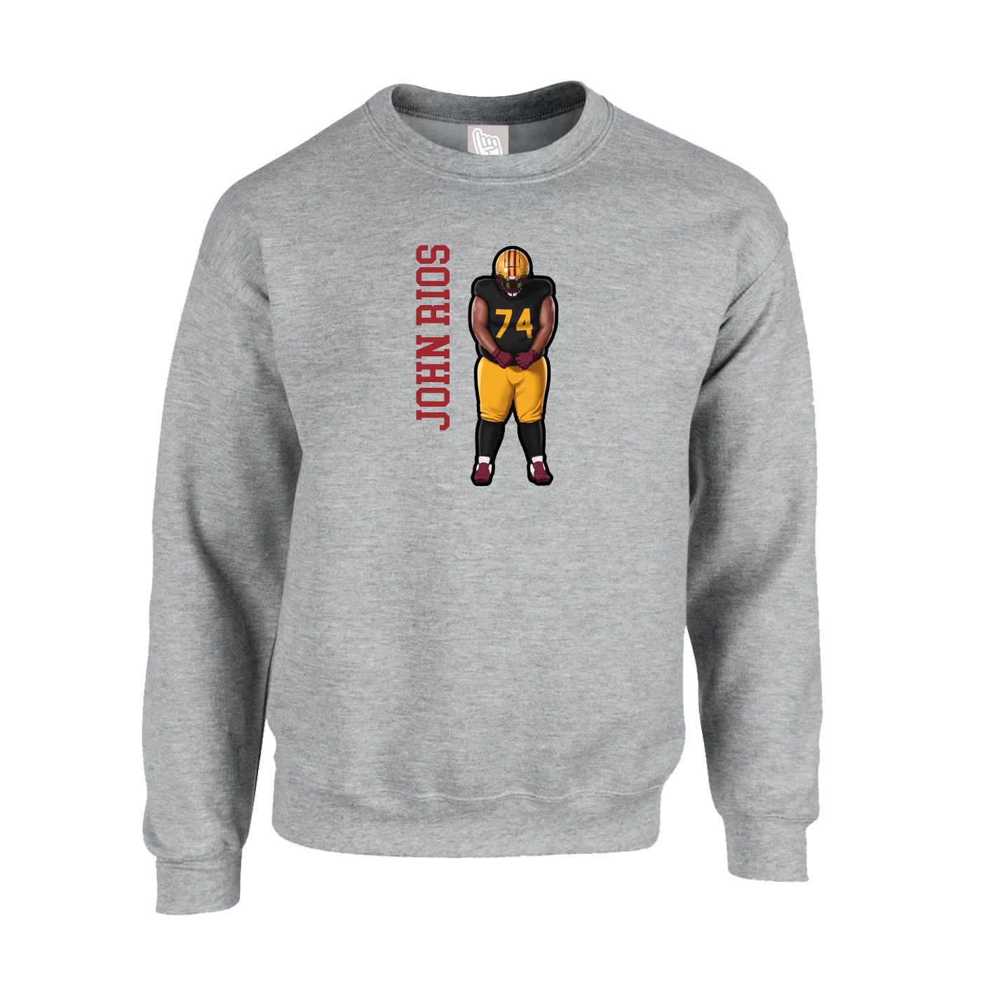 Fleece Crew — Name Vertical in Grey
