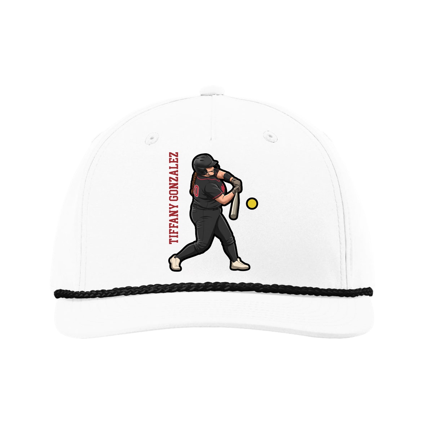 Five-Panel Classic Rope Cap — Name Vertical in White