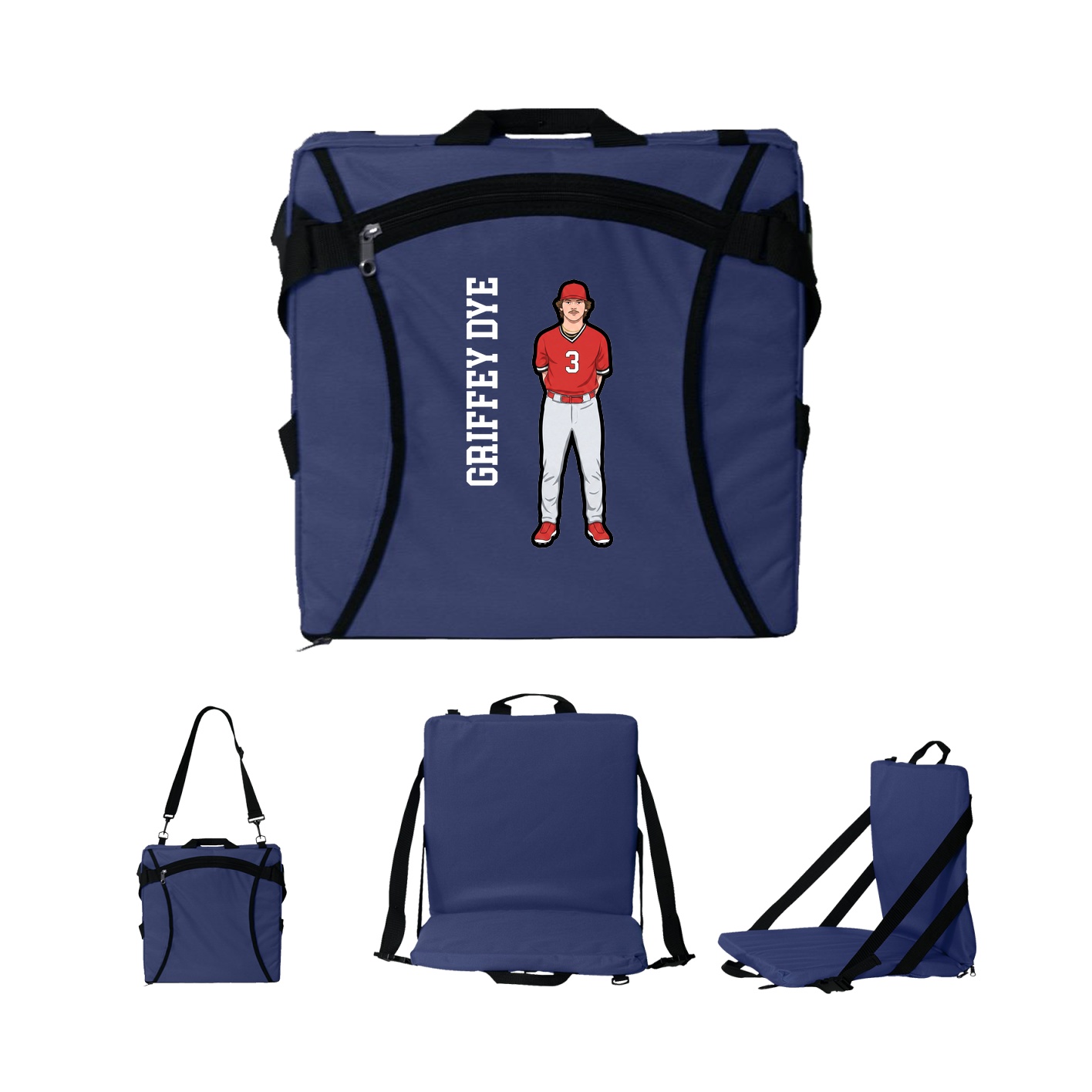 Folding Stadium Seat — Name Vertical in Navy