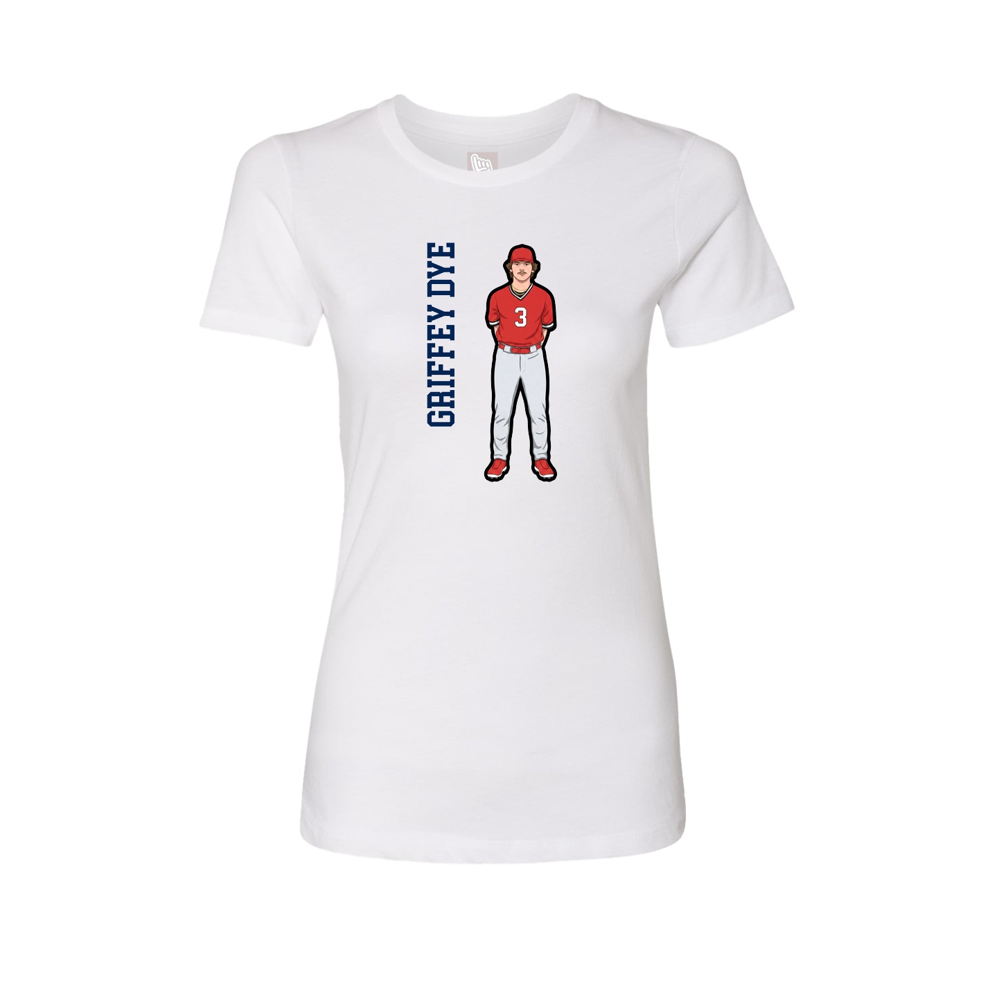 Womens Tee — Name Vertical in White