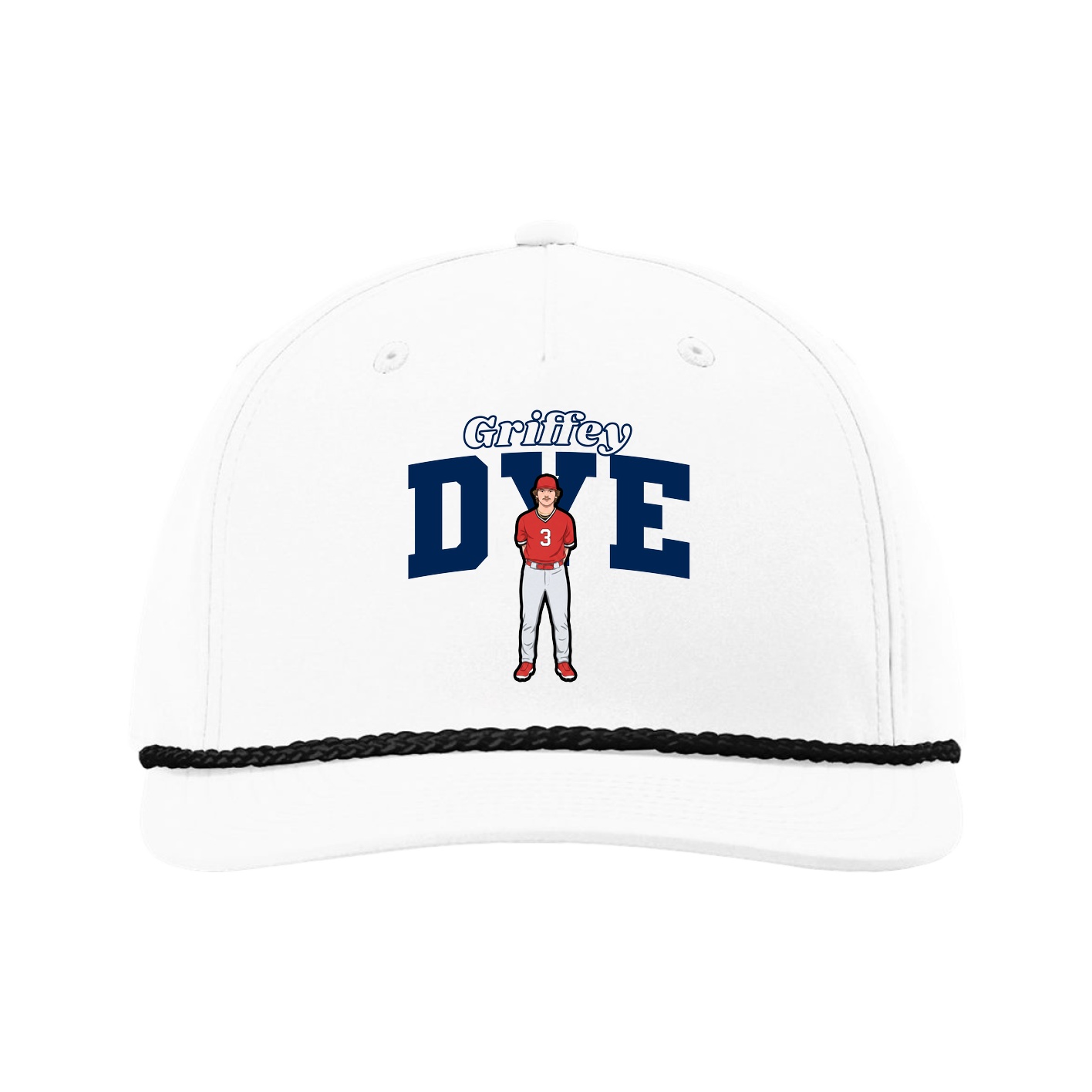Five-Panel Classic Rope Cap — Name Arch in White