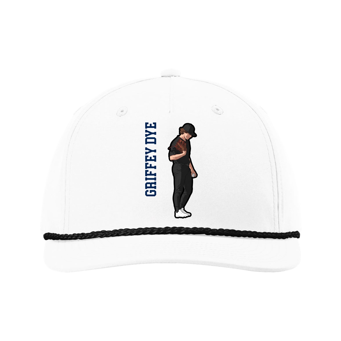 Five-Panel Classic Rope Cap — Name Vertical in White